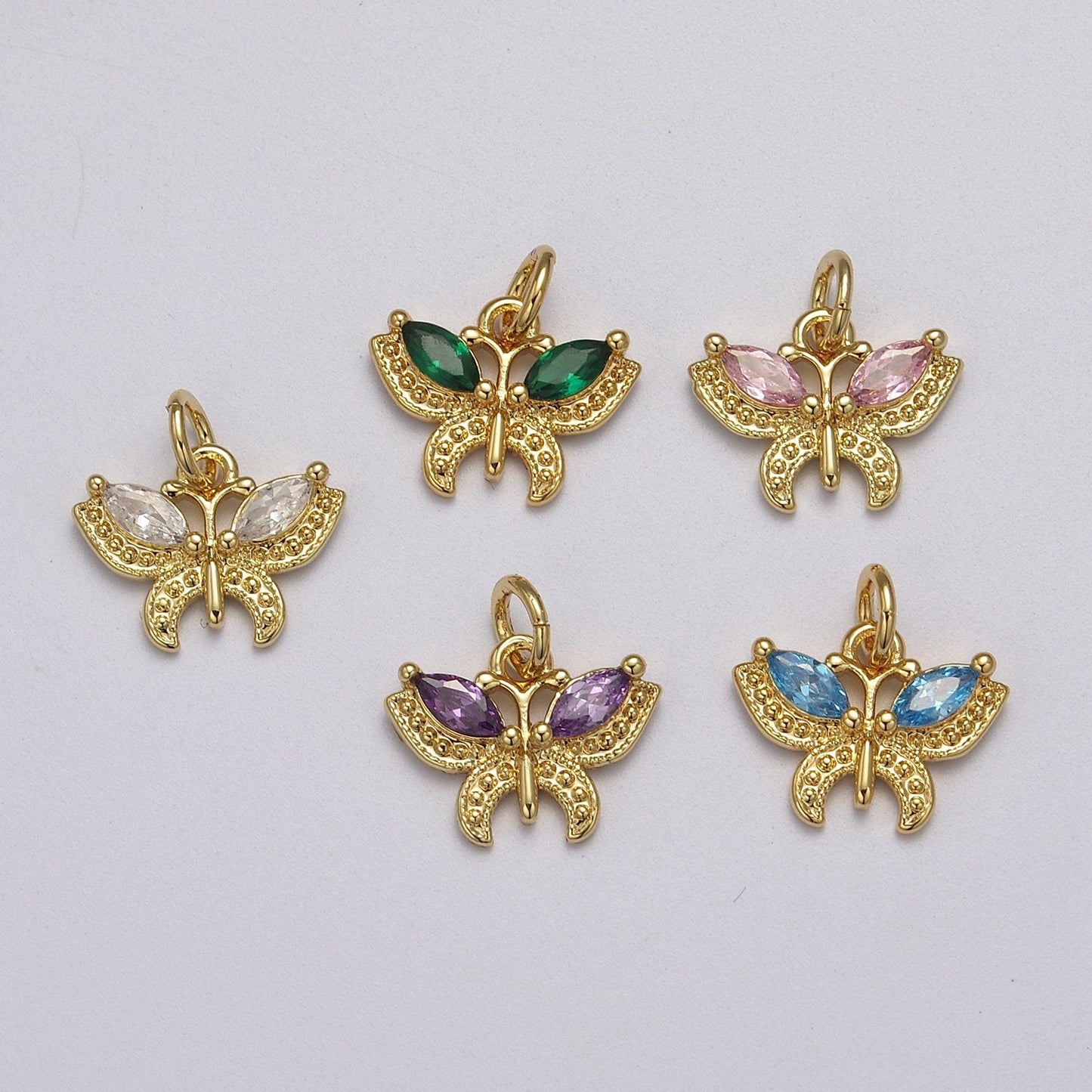 Mini CZ Micro Pave Butterfly Pendant Pink, Clear, Blue, Green Purple Cubic Zirconia Pave Mariposa add on Charm E-725
