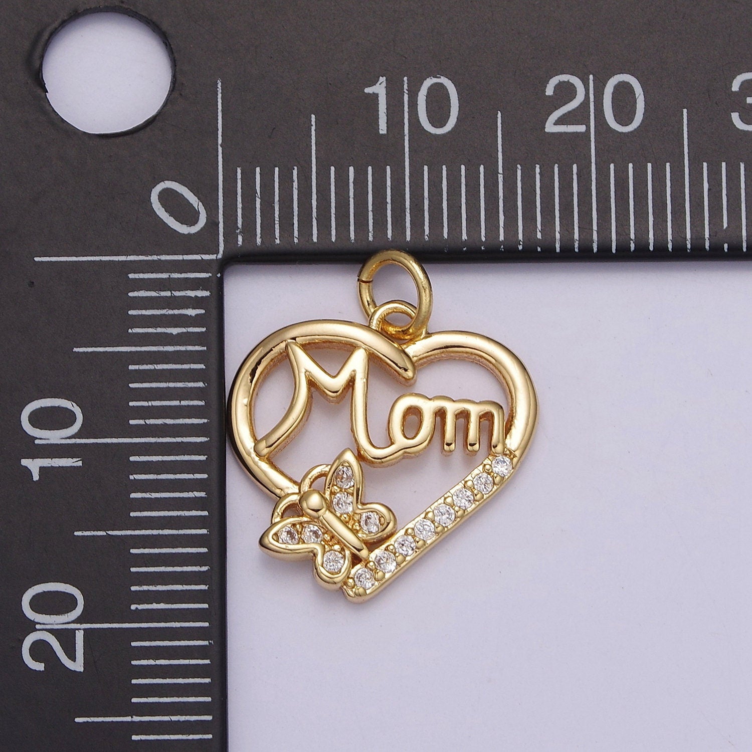 Dainty Mom Charm Pendant, Mother's Day Charms Pendants, Mom Heart, 18k Gold Filled Charm Micro Pave Mom Charm Dangle Pendant E-711