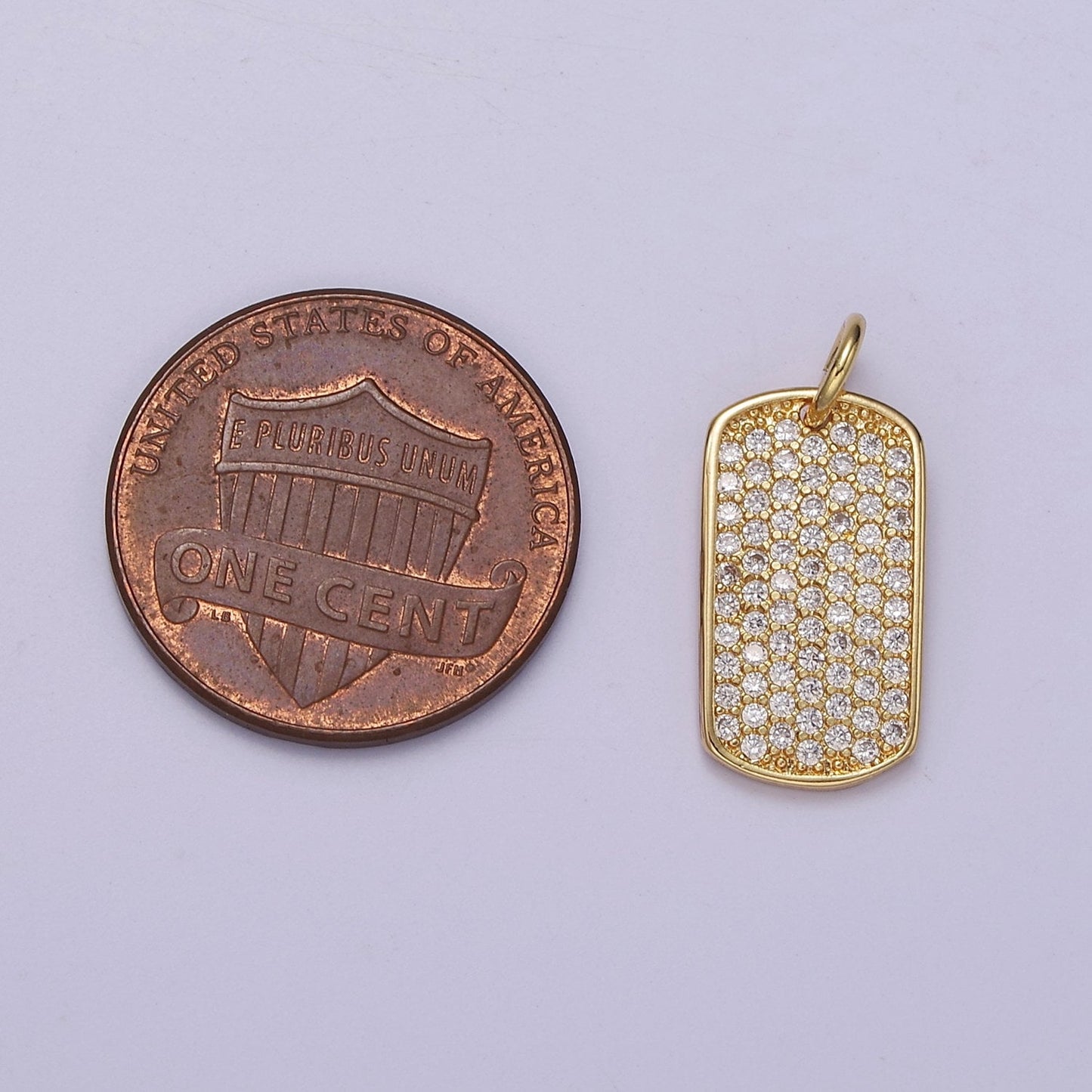 CZ Micro Pave Military Tag Charm, Gold Filled Cubic Zirconia Pave Dog Tag Pendant E-714