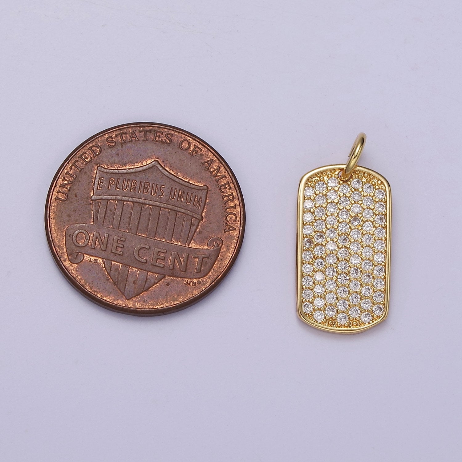 CZ Micro Pave Military Tag Charm, Gold Filled Cubic Zirconia Pave Dog Tag Pendant E-714
