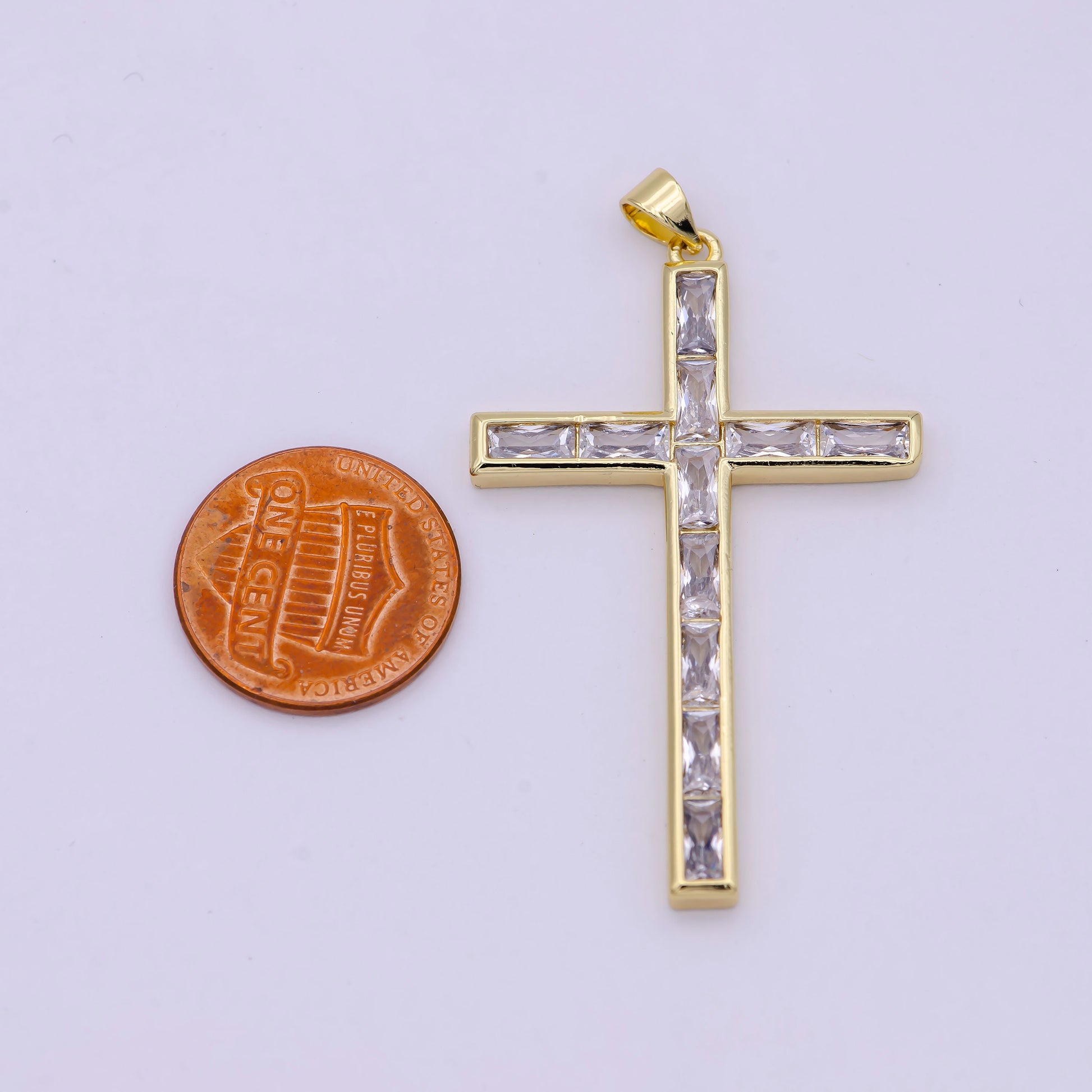 14k Gold Filled Baguette CZ Pave Cross Pendant Charm, DIY Fashion Jewelry for Necklace Bracelet H-474