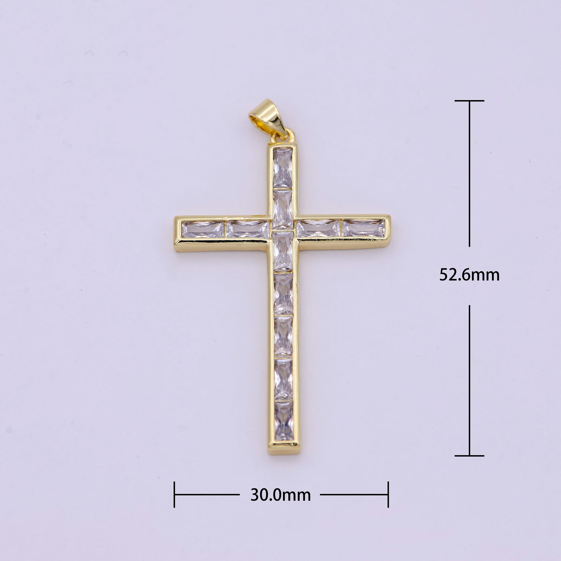14k Gold Filled Baguette CZ Pave Cross Pendant Charm, DIY Fashion Jewelry for Necklace Bracelet H-474