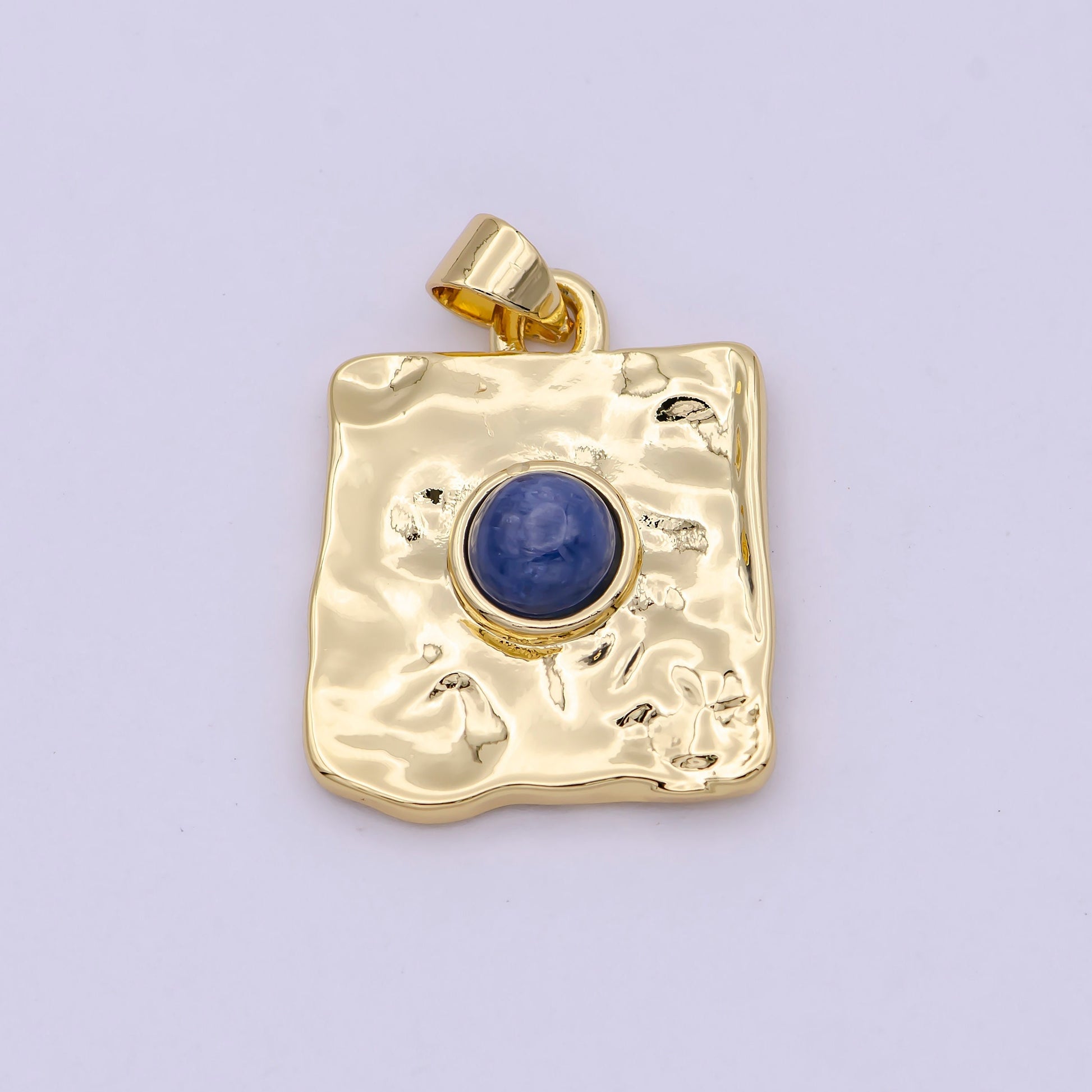 Dainty Rustic Square Charm with Blue Tiger Eye Gemstone Beads Pendant, Fashion Jewelry Supply for Necklace Bracelet Earring H-472