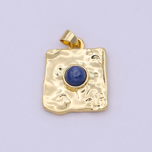 Dainty Rustic Square Charm with Blue Tiger Eye Gemstone Beads Pendant, Fashion Jewelry Supply for Necklace Bracelet Earring H-472