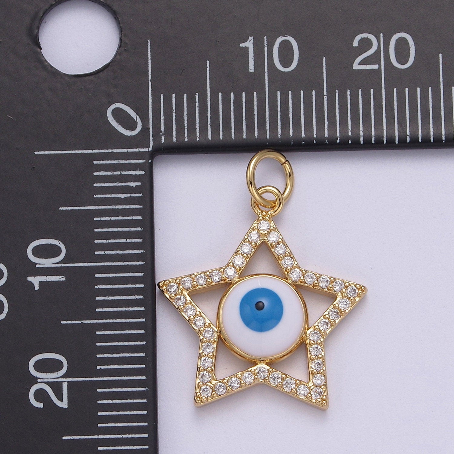 Star Cubic Evil Eye Charm, 14K Gold Filled Micro CZ Pave Pendant, 18*23mm, Necklace Earring Bracelet Making, Jewelry Finding D-762
