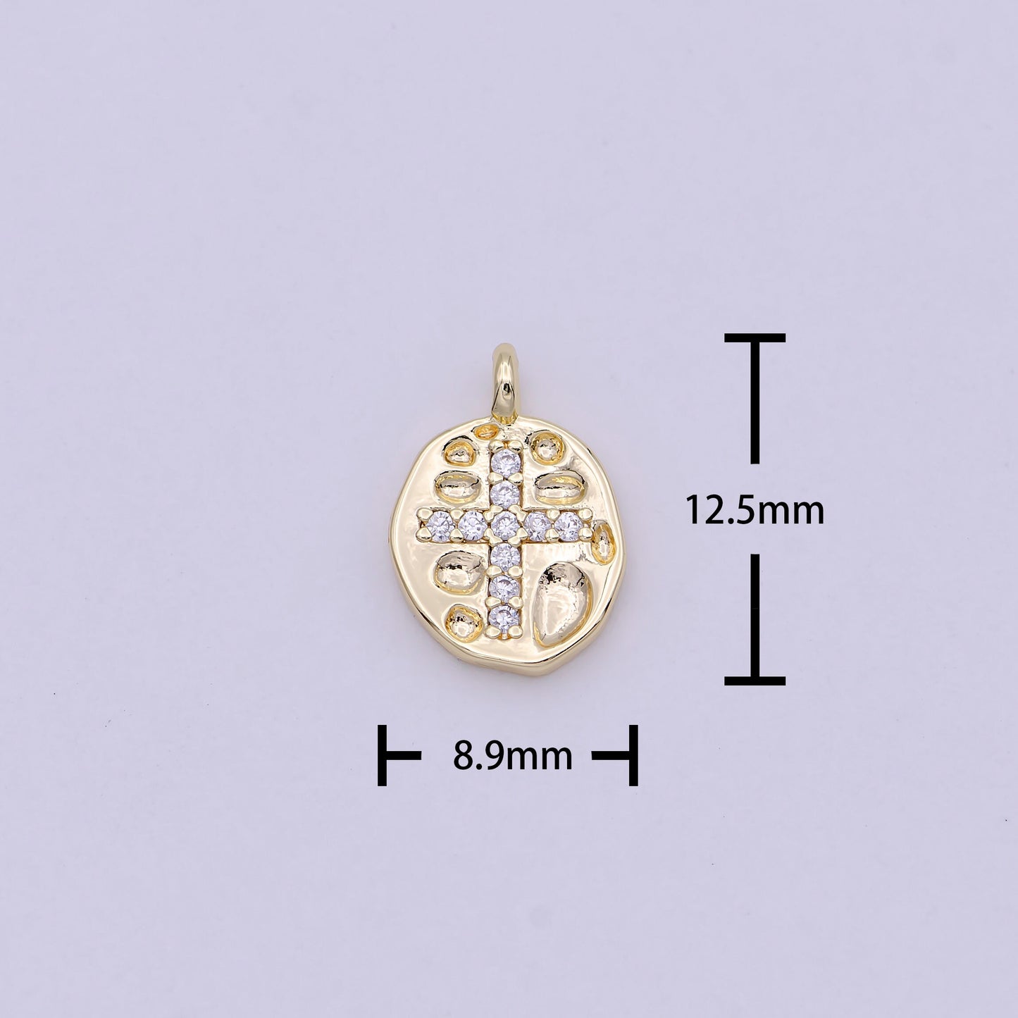 Gold Filled Mini Coin Charm Micro Pave Cross Pendant for Add on Charm Religious Jewelry N-453