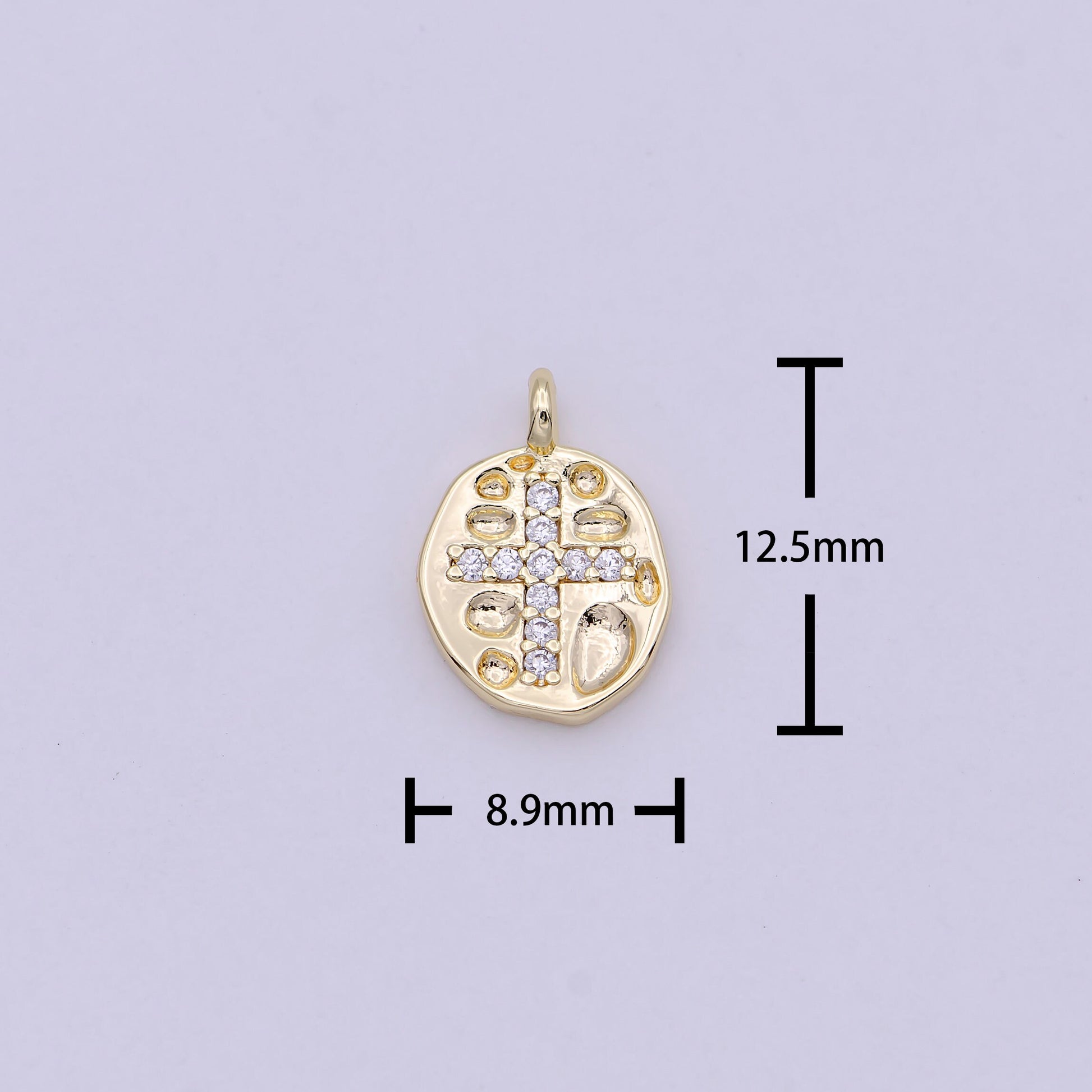 Gold Filled Mini Coin Charm Micro Pave Cross Pendant for Add on Charm Religious Jewelry N-453