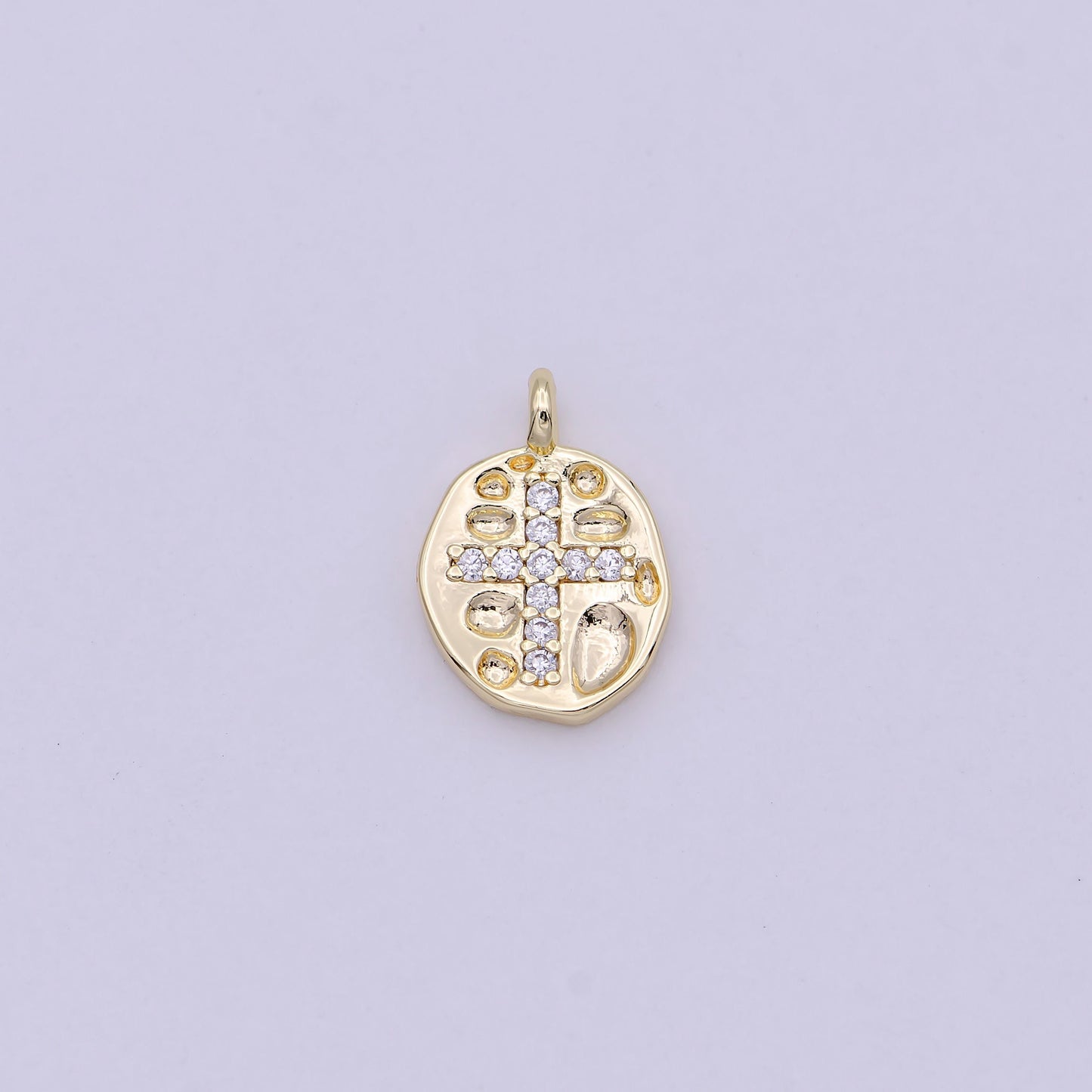Gold Filled Mini Coin Charm Micro Pave Cross Pendant for Add on Charm Religious Jewelry N-453