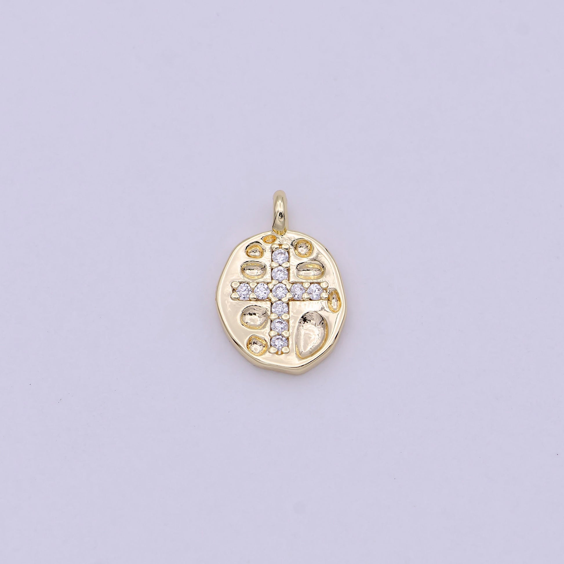 Gold Filled Mini Coin Charm Micro Pave Cross Pendant for Add on Charm Religious Jewelry N-453