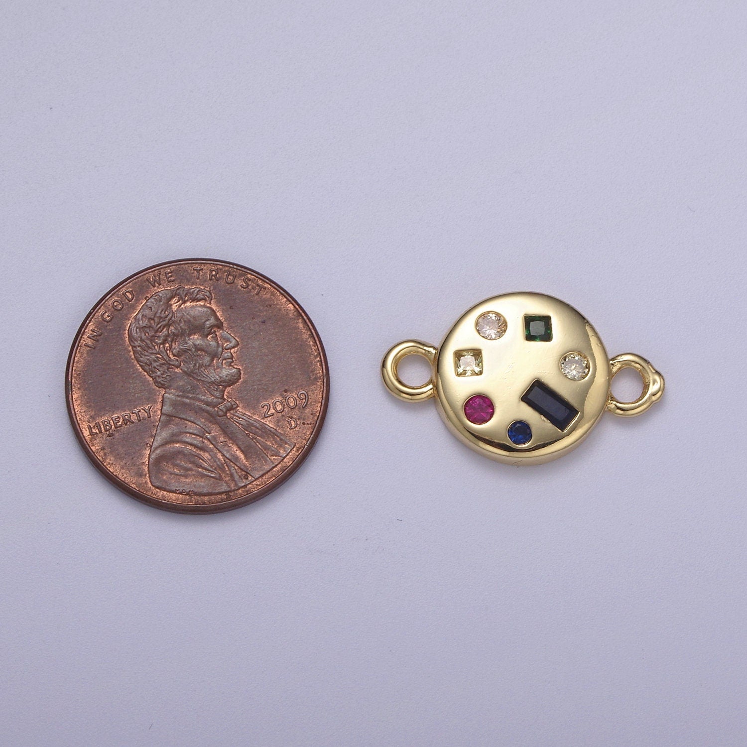 Dainty Gold Fill Round Circle Multi Color Gem Cz Stone Charm Connector for Necklace, Bracelet, Earring Supply F-142