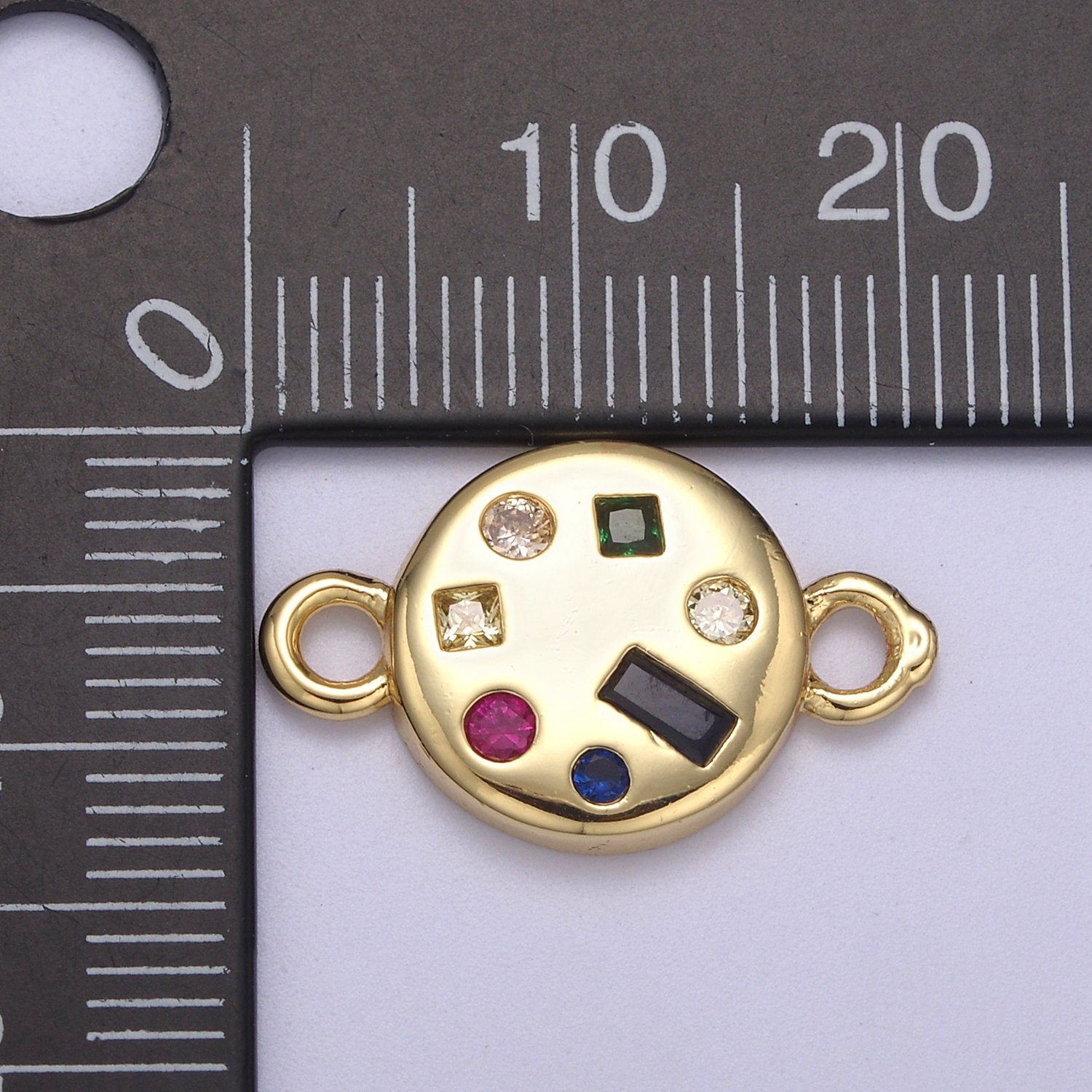 Dainty Gold Fill Round Circle Multi Color Gem Cz Stone Charm Connector for Necklace, Bracelet, Earring Supply F-142