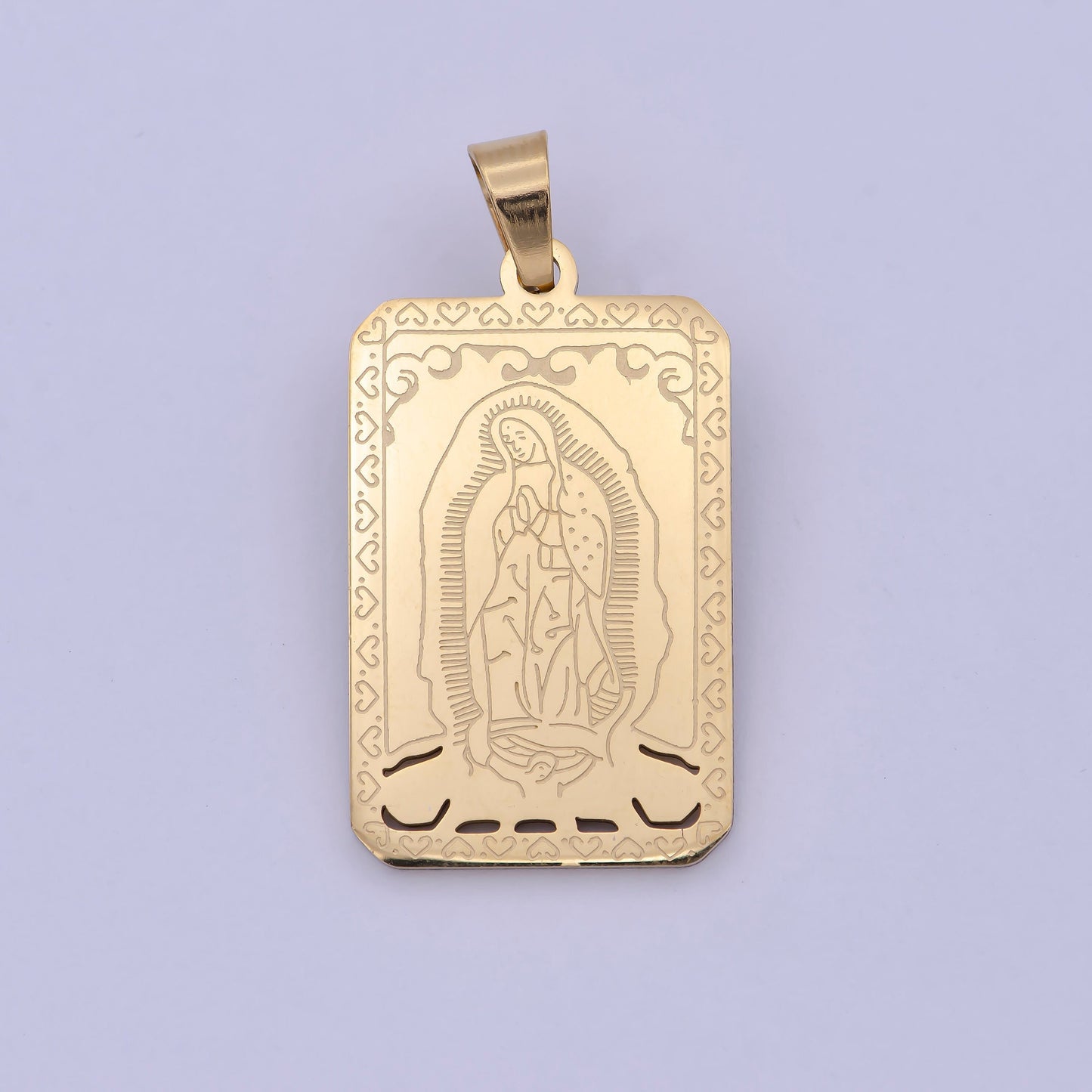 Gold Tag Virgin Mary Charm for Necklace Lady of Guadalupe Pendant for Religious Jewelry Making Supply in Gold Filled J-313