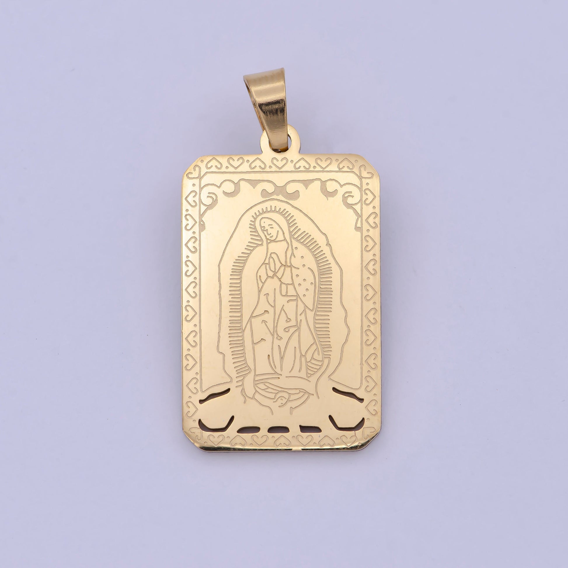 Gold Tag Virgin Mary Charm for Necklace Lady of Guadalupe Pendant for Religious Jewelry Making Supply in Gold Filled J-313