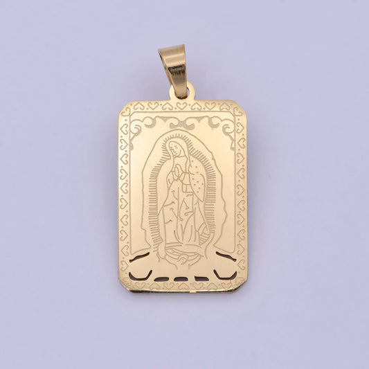 Gold Tag Virgin Mary Charm for Necklace Lady of Guadalupe Pendant for Religious Jewelry Making Supply in Gold Filled J-313