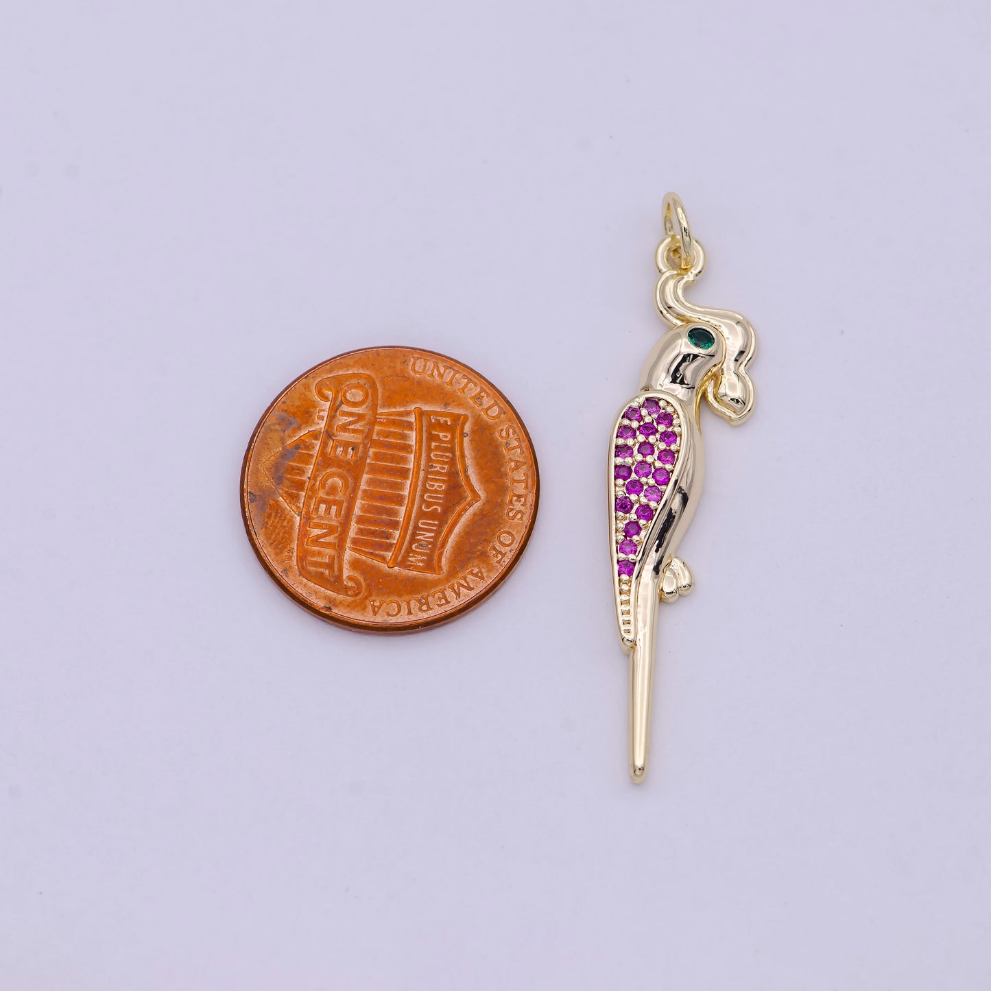Macaw Parrot Gold Filled Charm, Micro Pave Fuchsia CZ Cockatoo Bird Pendant, DIY Fashion Jewelry Craft Supply for Necklace Bracelet | N-451