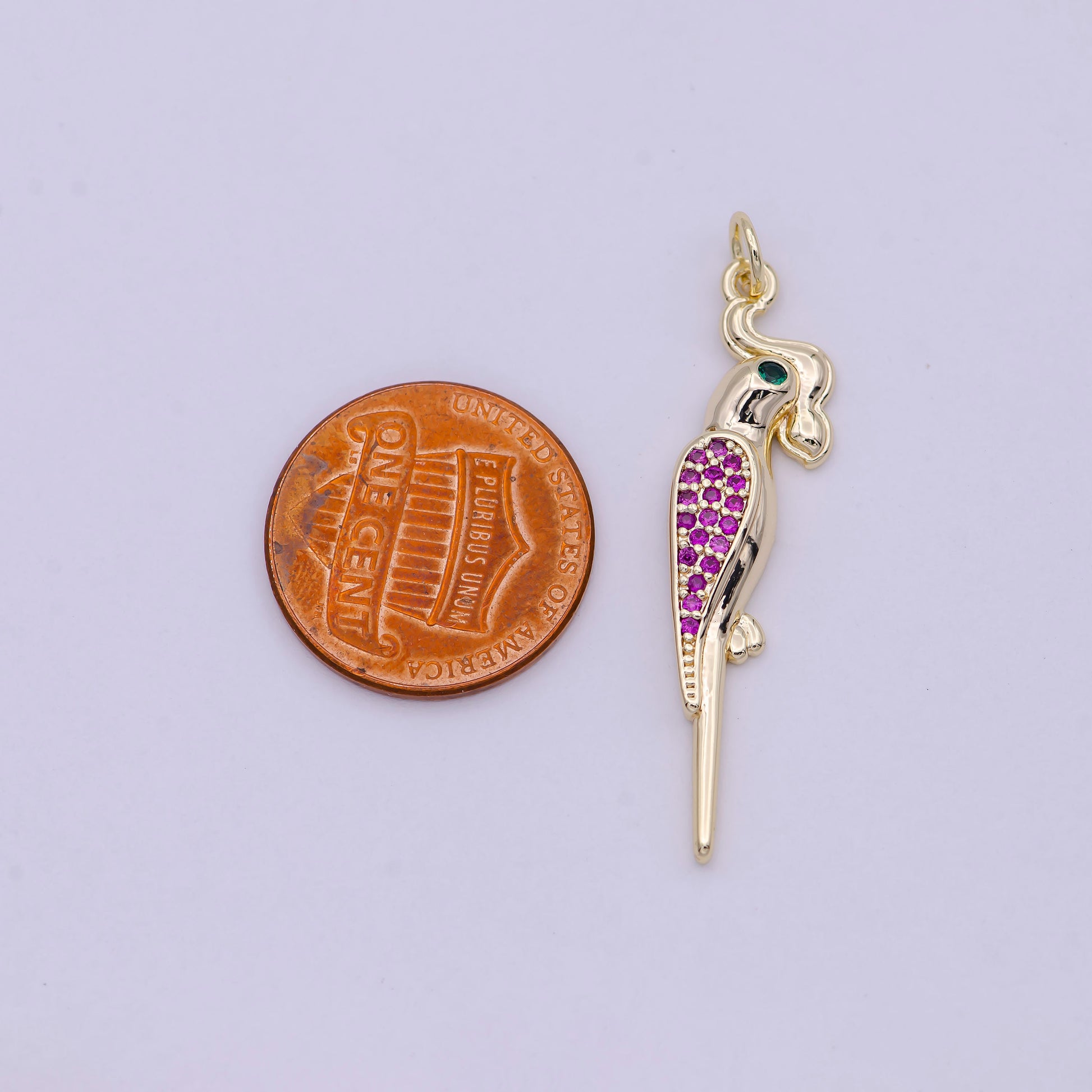 Macaw Parrot Gold Filled Charm, Micro Pave Fuchsia CZ Cockatoo Bird Pendant, DIY Fashion Jewelry Craft Supply for Necklace Bracelet | N-451