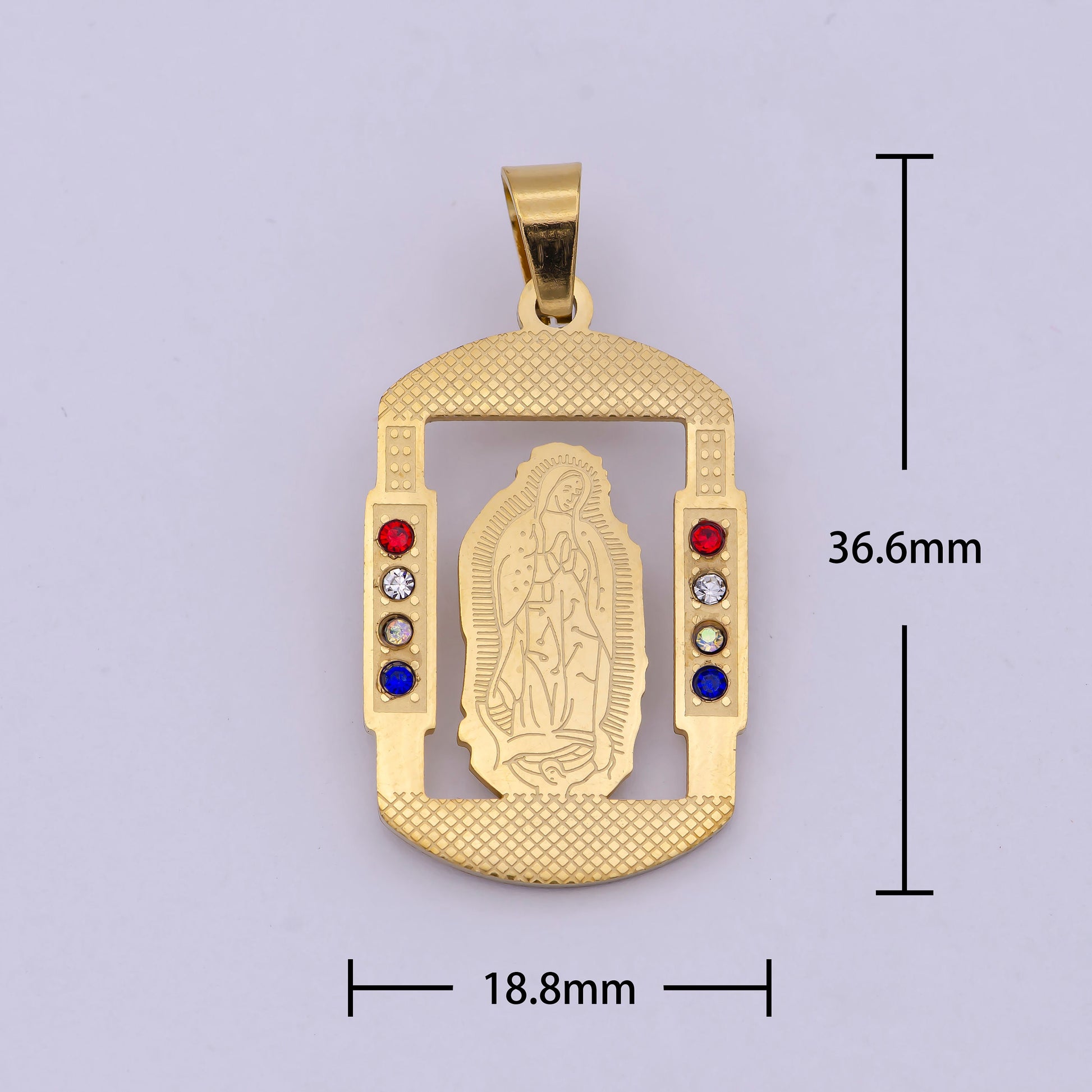 Military Tag Virgin Mary Charm for Necklace Gold Lady of Guadalupe Pendant for Religious Jewelry Making Supply in Gold Filled J-316