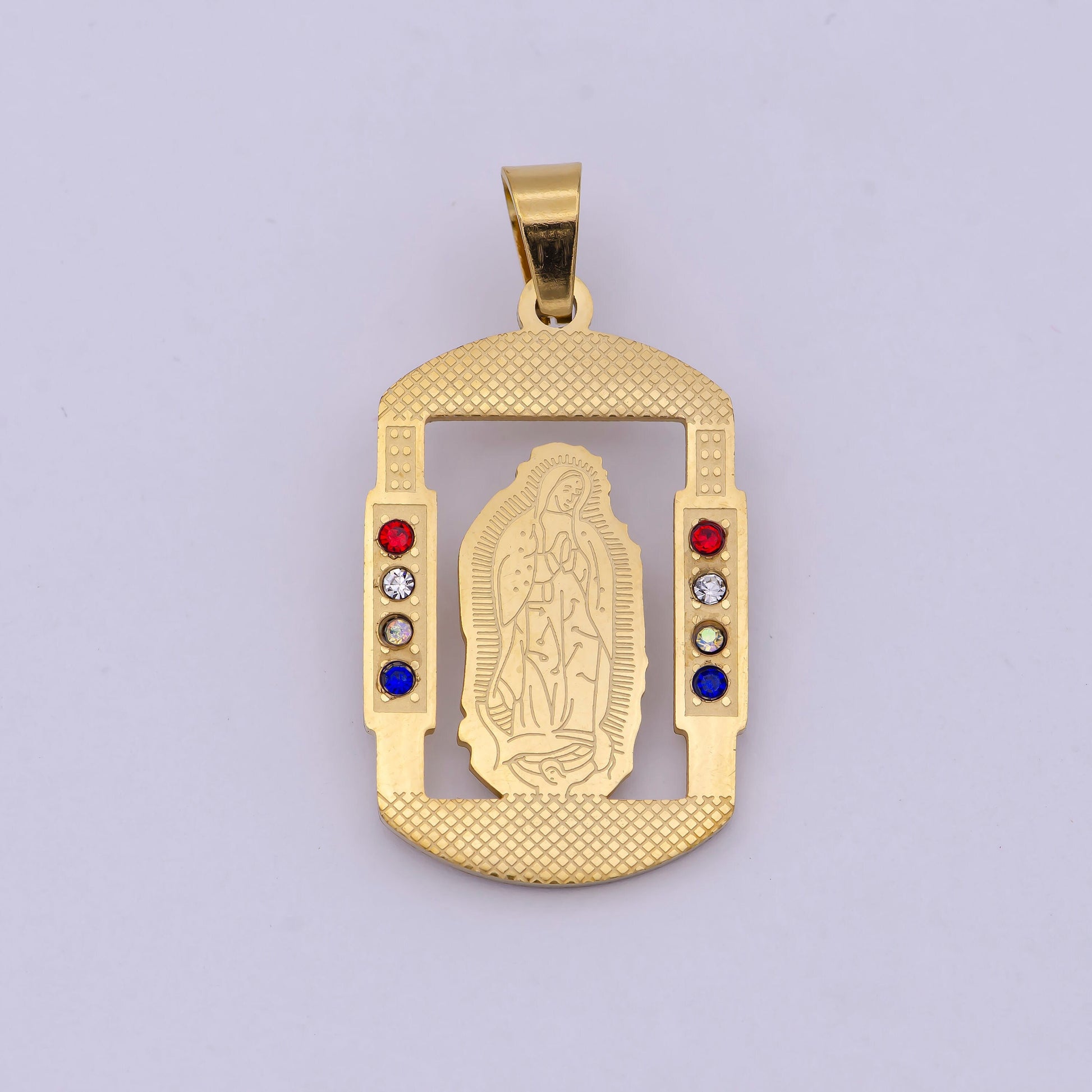 Military Tag Virgin Mary Charm for Necklace Gold Lady of Guadalupe Pendant for Religious Jewelry Making Supply in Gold Filled J-316