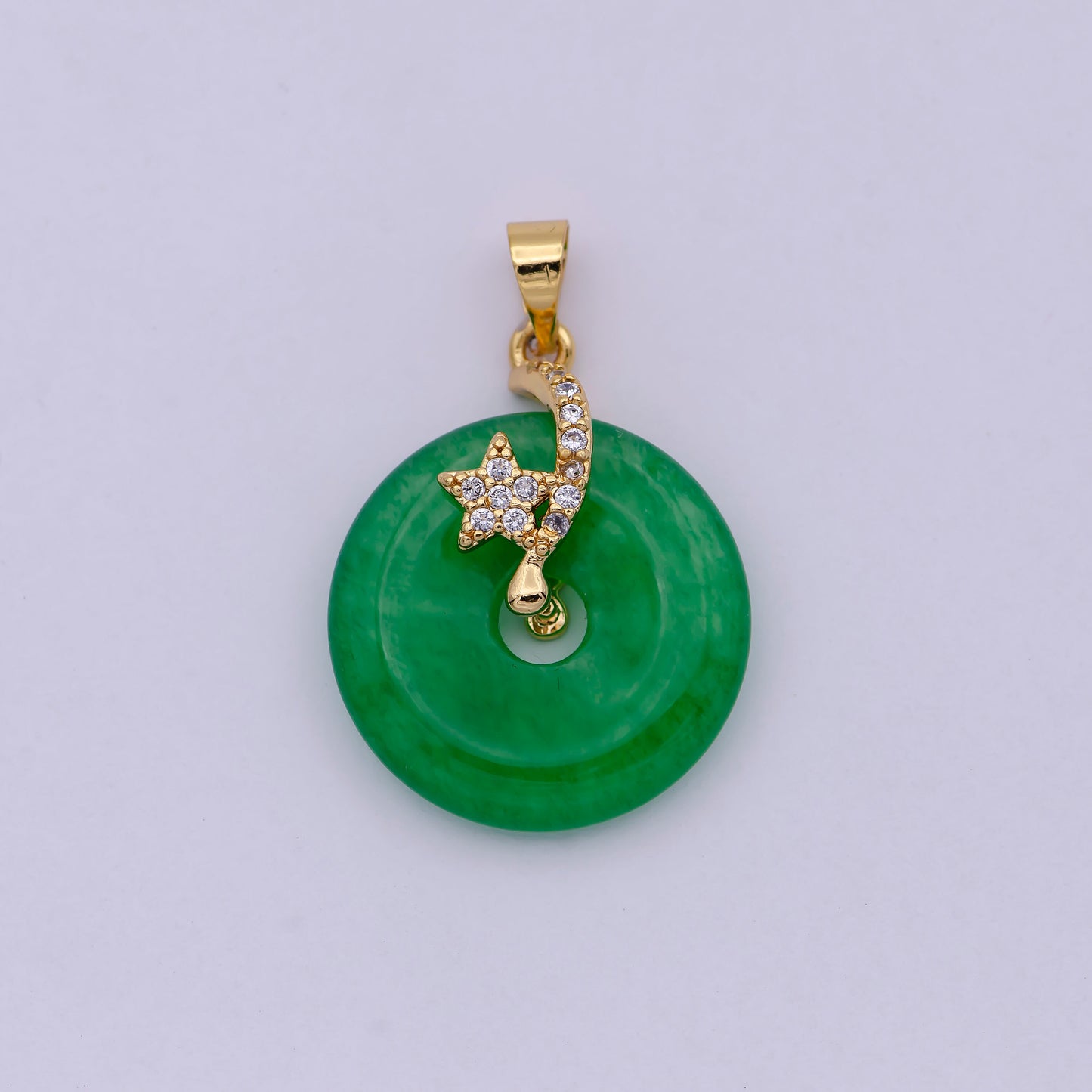 24k Gold Filled Round Jade Stone charm, Green Donut Stone Pendant, Jade Stone Pendant, Star Charm Jewelry Necklace O-095 O-096 O-098