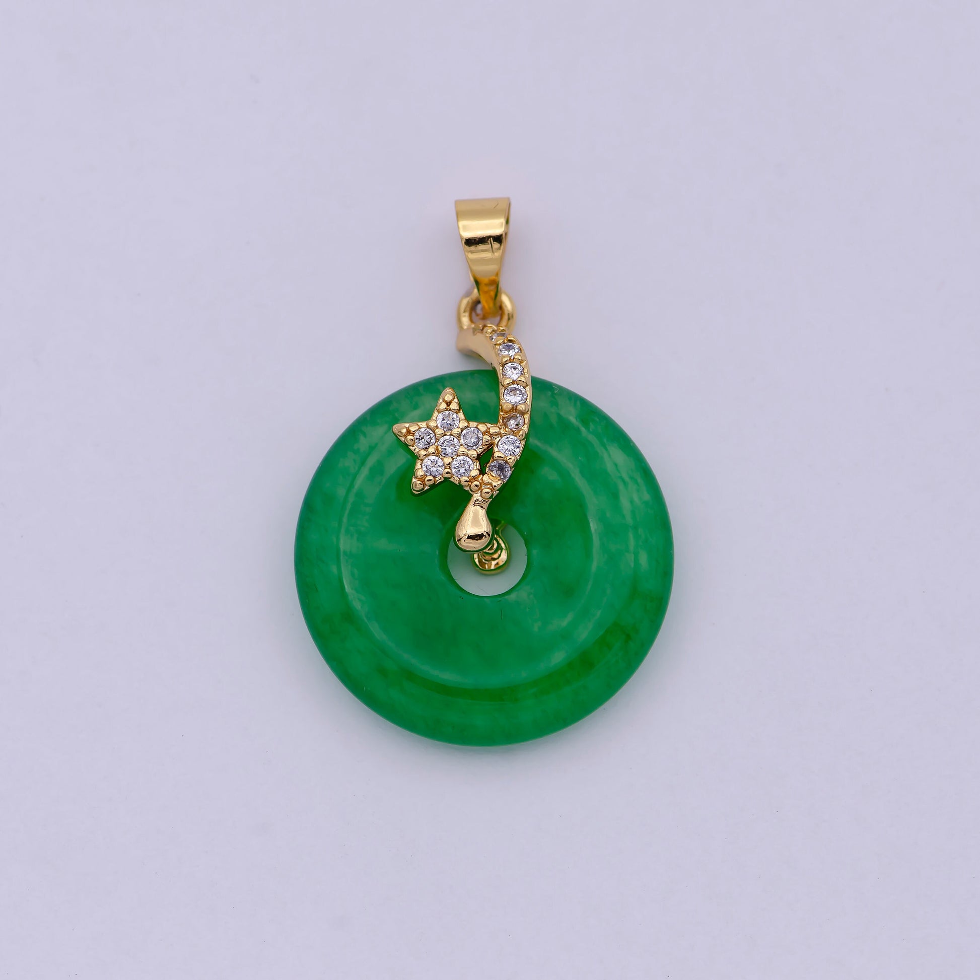 24k Gold Filled Round Jade Stone charm, Green Donut Stone Pendant, Jade Stone Pendant, Star Charm Jewelry Necklace O-095 O-096 O-098