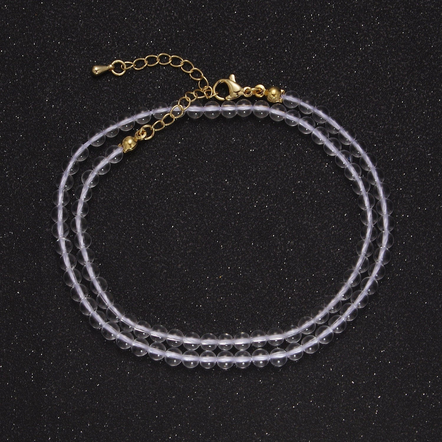 Clear Quartz Necklace, Clear Beaded Necklace, Clear Gemstone Necklace 15.5 inch + 2" extender Dainty Layer Necklace, Gold Filled WA-874