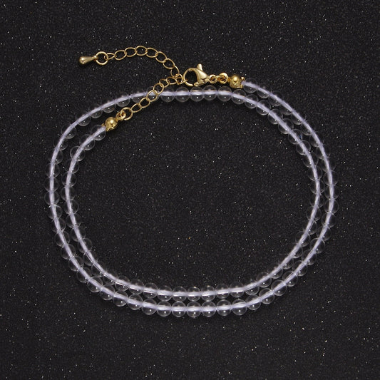 Clear Quartz Necklace, Clear Beaded Necklace, Clear Gemstone Necklace 15.5 inch + 2" extender Dainty Layer Necklace, Gold Filled WA-874