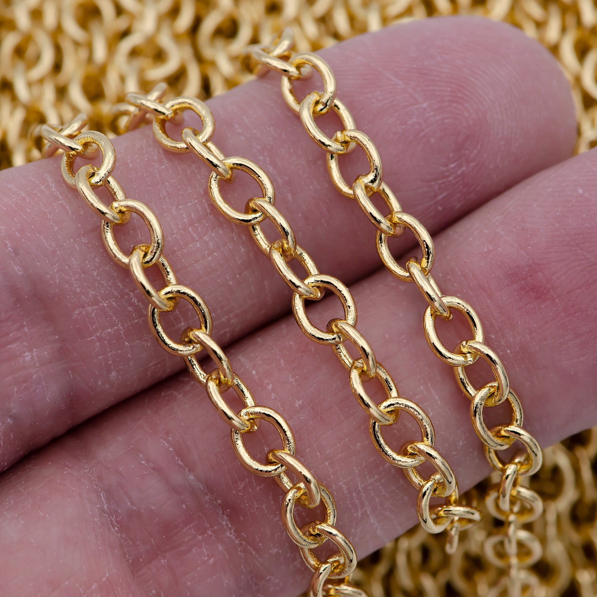 24k gold filled cable chain by Yard unfinished Circle Link Chain necklace Bracelet Anklet jewelry making chain wholesale bulk Roll-694