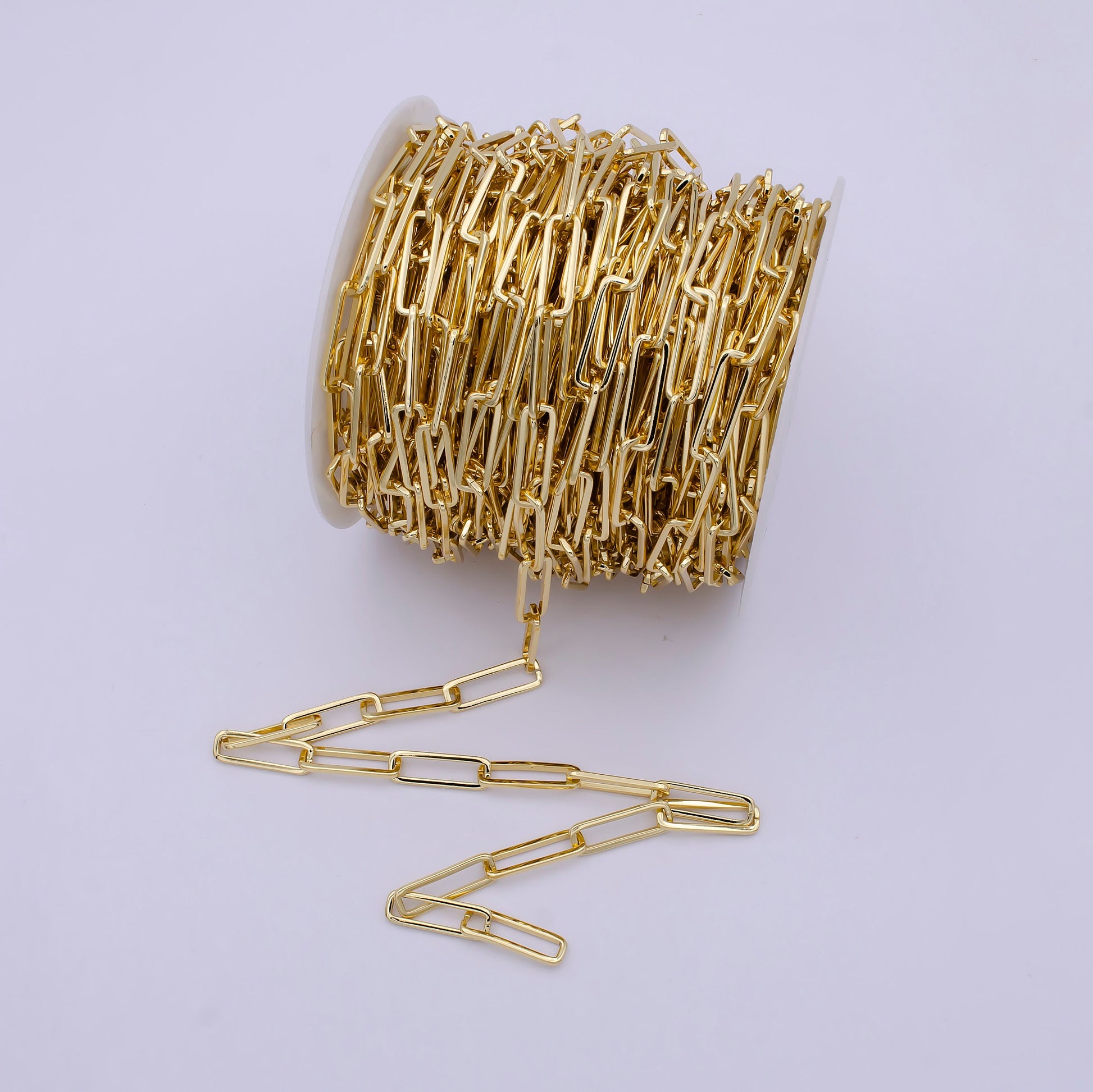 24K Gold Filled Rectangular Paper Clip Unfinished Chain, 21.5mmX7mm Width Paperclip Chain For Jewelry Making | ROLL-696