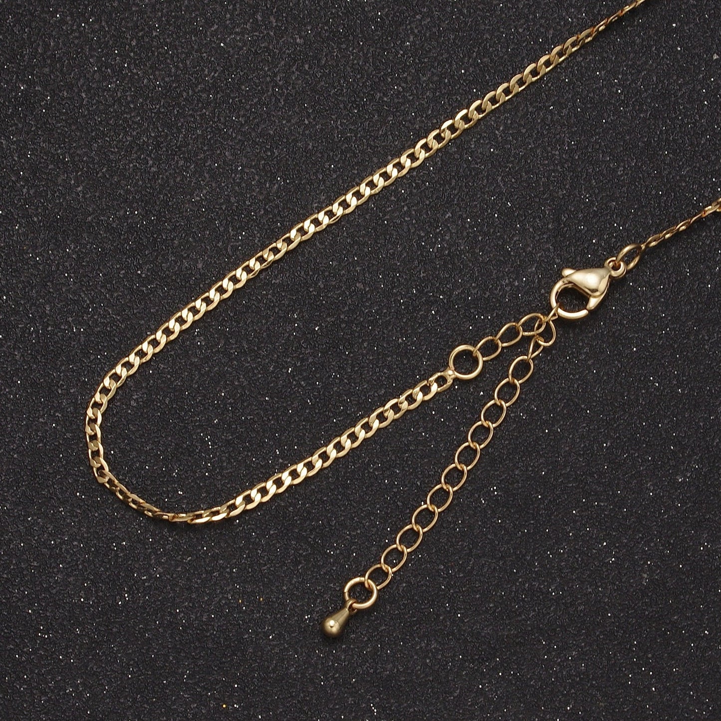 Dainty Gold Curb Chain Necklace 18 inch + 2 inch extender Layering Jewelry WA-871