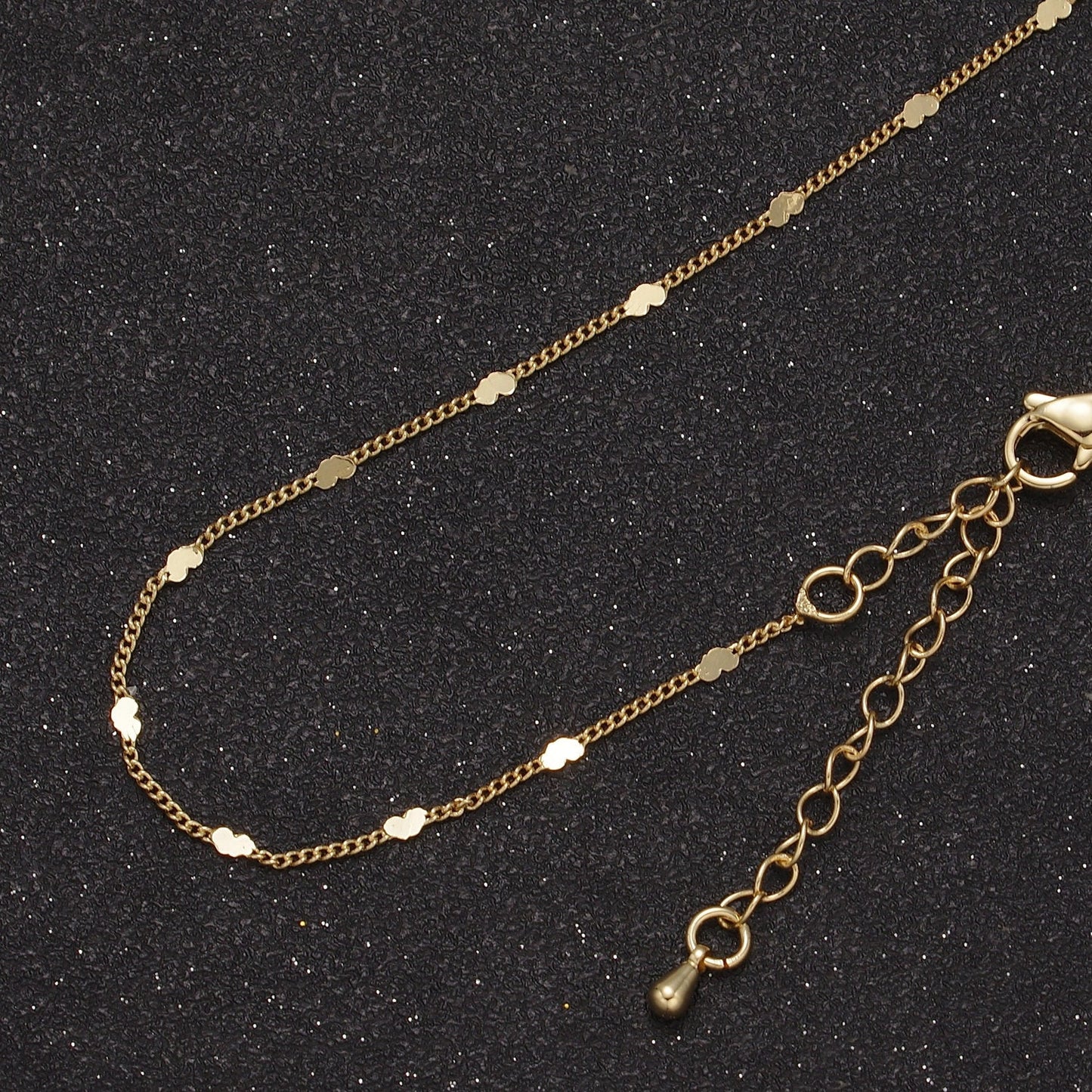 Tiny Heart Necklace in Gold Disc Satellite Chain 24k Gold Filled Curb Chain Dainty Necklace WA-872