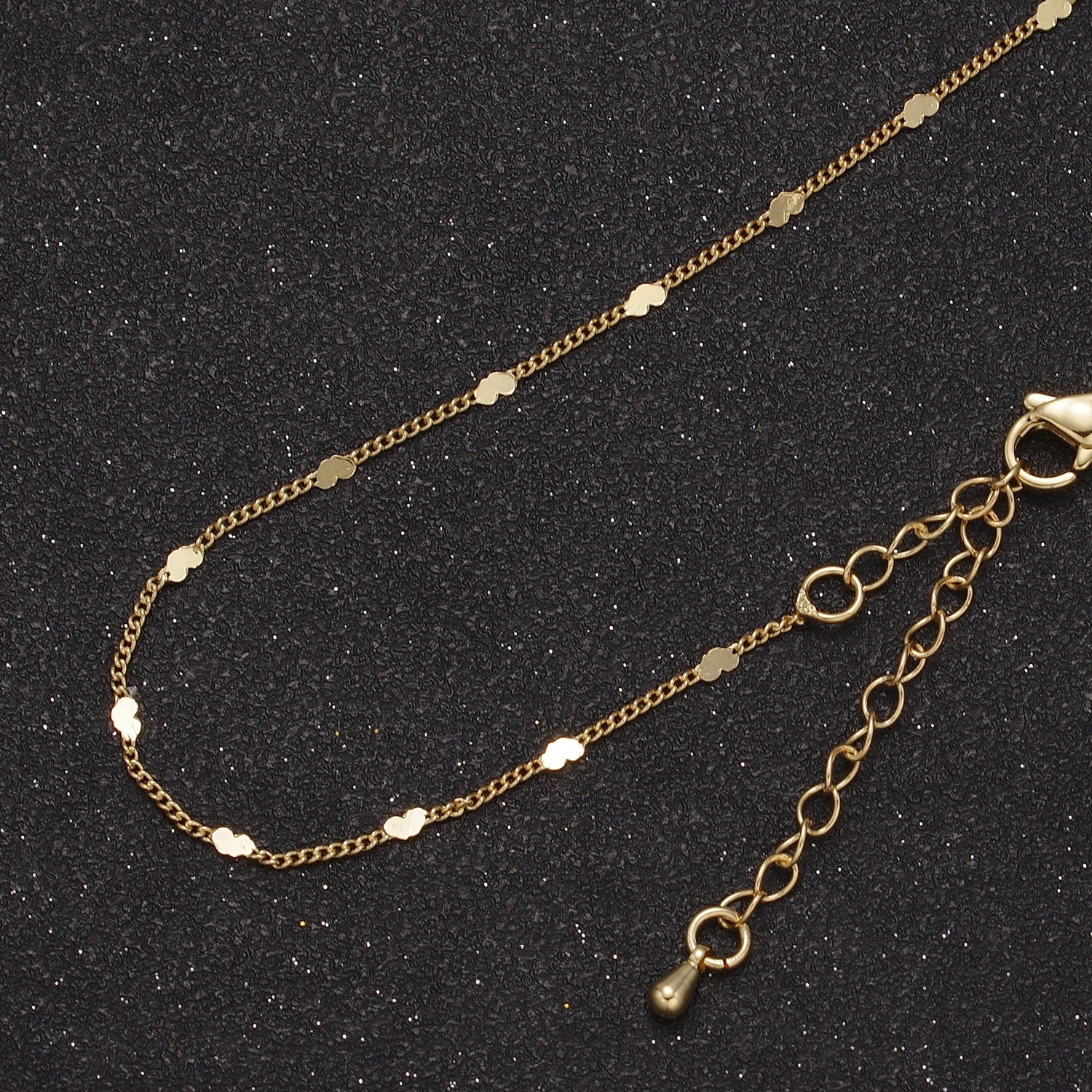 Tiny Heart Necklace in Gold Disc Satellite Chain 24k Gold Filled Curb Chain Dainty Necklace WA-872