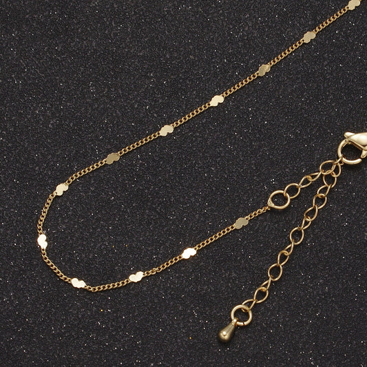 Tiny Heart Necklace in Gold Disc Satellite Chain 24k Gold Filled Curb Chain Dainty Necklace WA-872