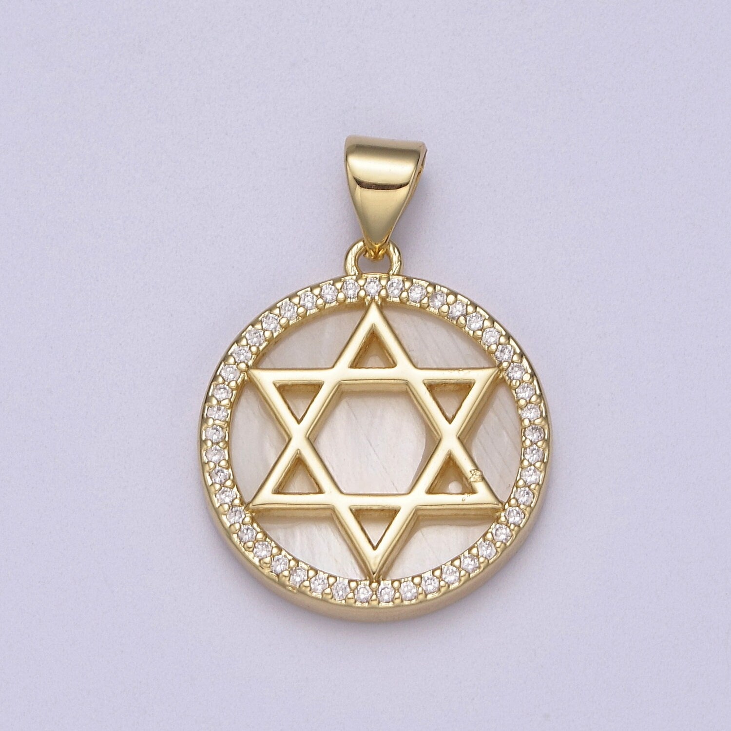 Gold Star David Pearl Medallion Pendant Round Disc Religious Jewish Jewelry for Necklace Earring Charm J-413 J-414