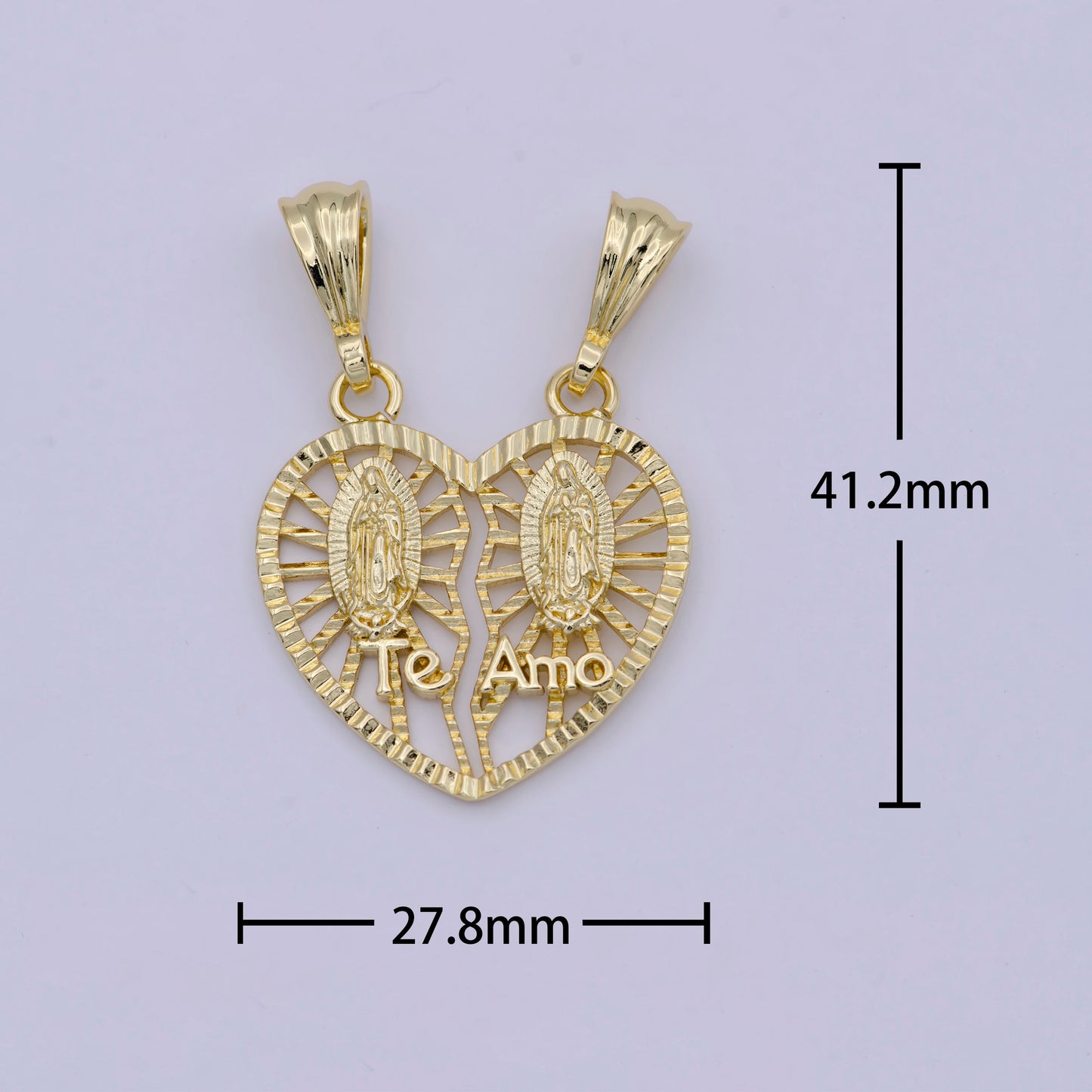 Breakable Gold Te amo heart Lady of Guadalupe Pendant Heart Religious Catholic Jewelry Couple Jewelry I-141