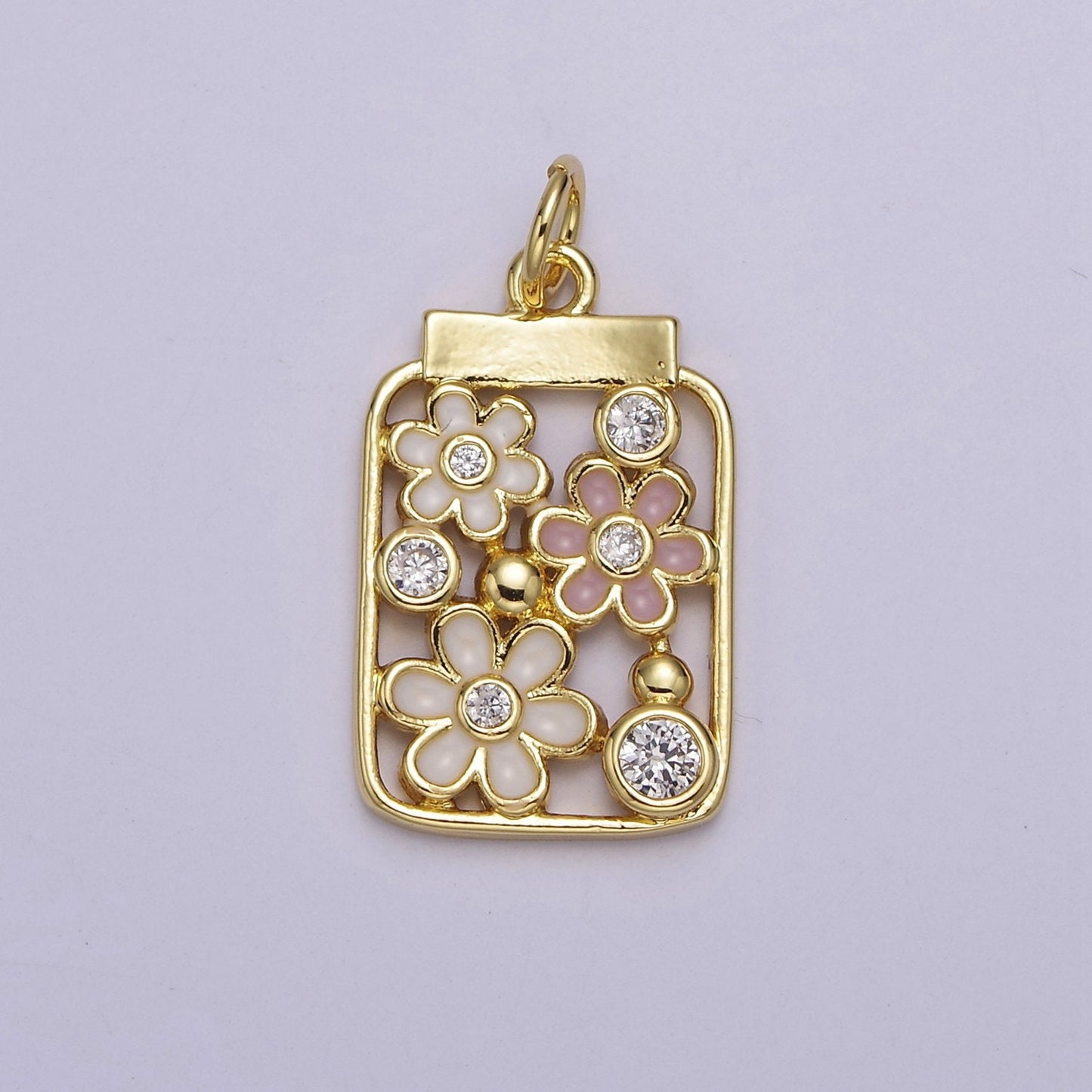 Mini Gold Daisy Flower in the Jar Charm for Spring Jewelry Inspired E-648