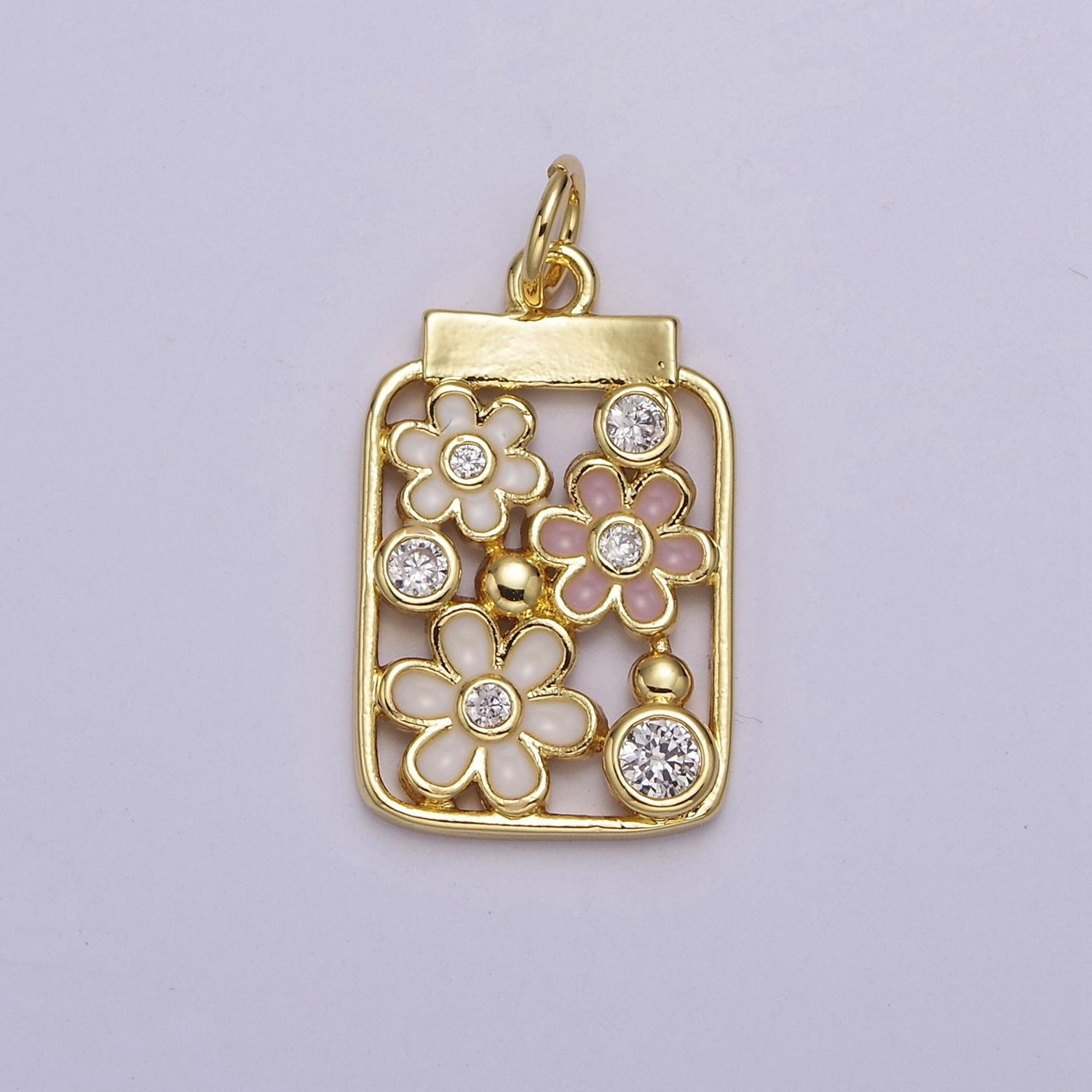Mini Gold Daisy Flower in the Jar Charm for Spring Jewelry Inspired E-648