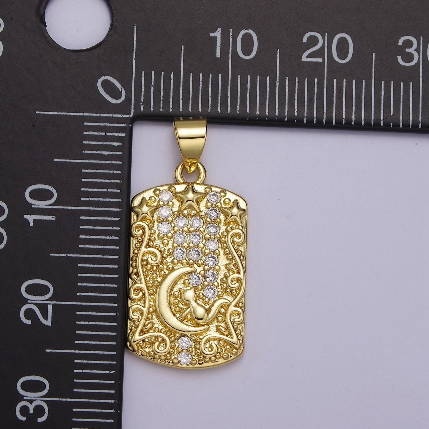Yellow Gold Tag Pendant Crescent Moon With Cat Charm For Dangle Pendant Necklace J-320