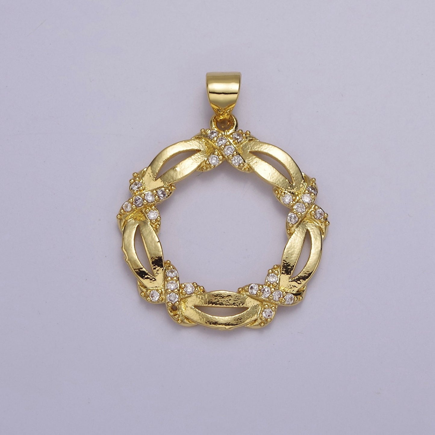 Yellow Gold Wreath Pendant Round Charm For Dangle Pendant Necklace J-333