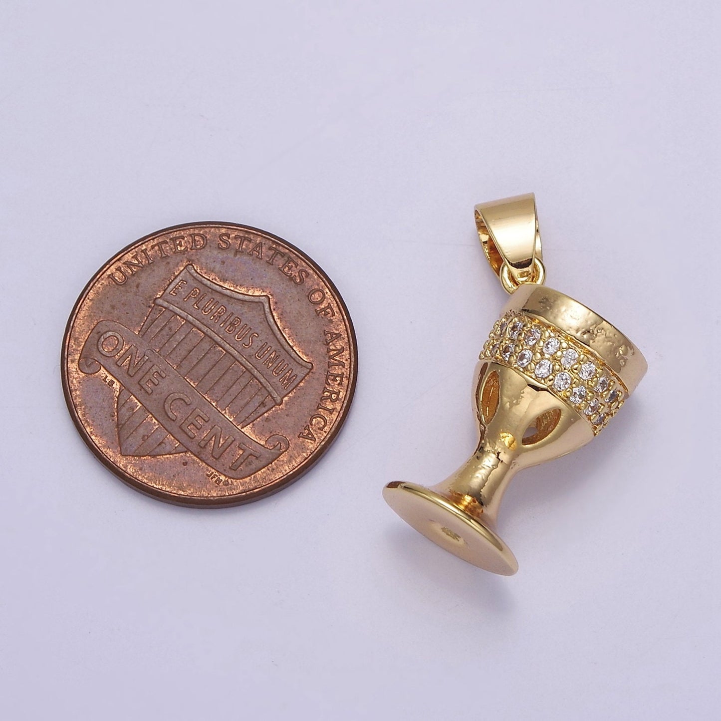 Golden Micro Pave Cubic Zirconia CZ Drinking Cup, Wine Glass Pendant Chalice Charm For DIY Jewelry Necklace Making, J-335