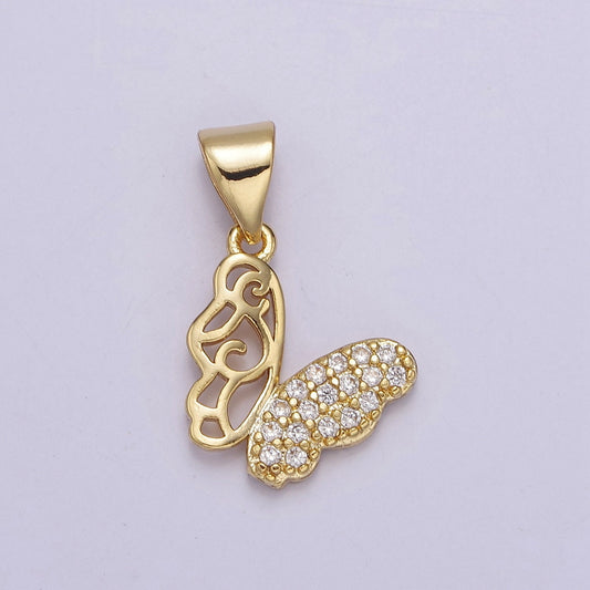 Dainty Gold Butterfly Pendant with Clear Cubic Zirconia Stone Mariposa Charm J-343