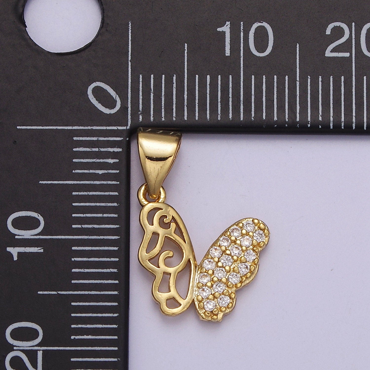 Dainty Gold Butterfly Pendant with Clear Cubic Zirconia Stone Mariposa Charm J-343