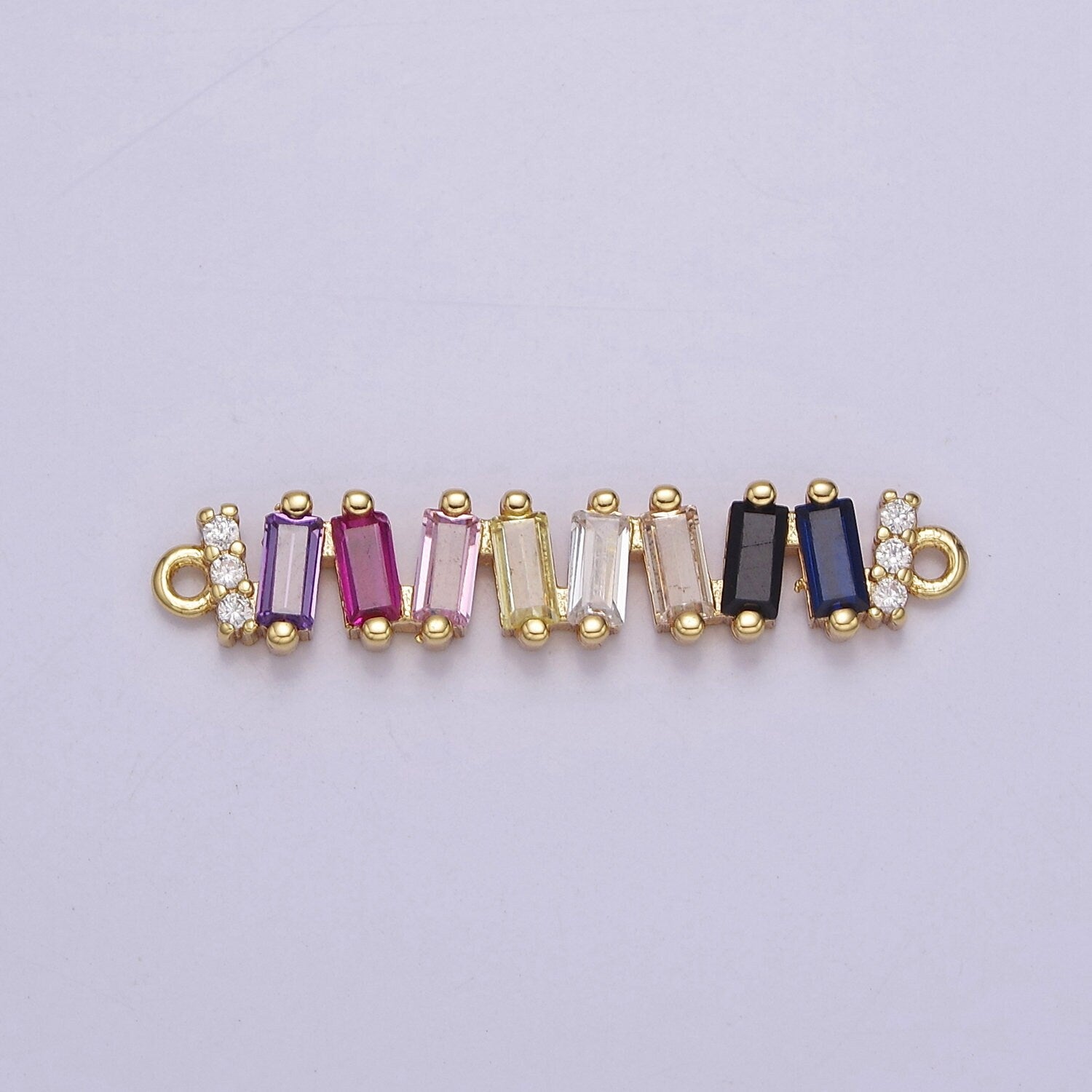 Multicolor Baguette Cubic Zirconia CZ Connector For Jewelry Necklace Bracelet Making, F-174