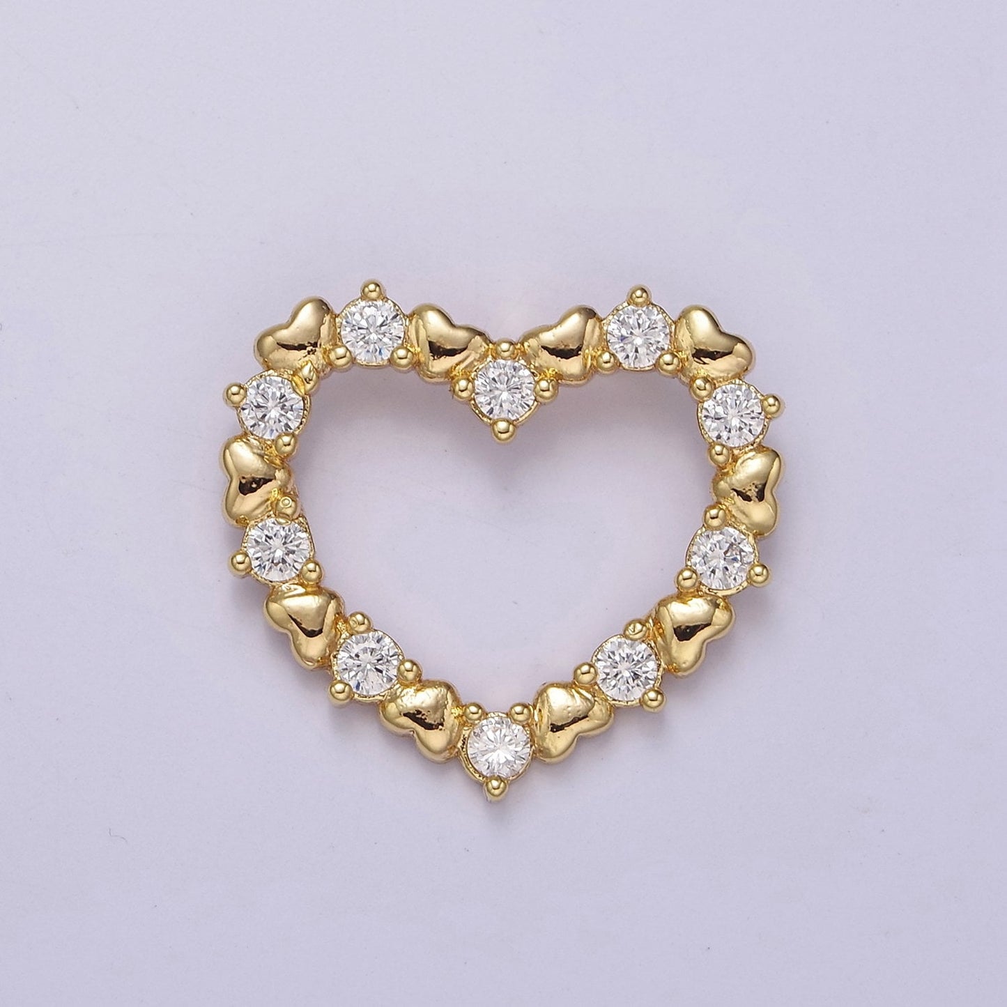 24k Gold Filled Open Heart Charm Gold Heart Pendant with CZ for Mother Day Gift Idea J-391