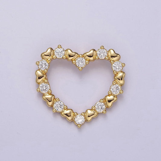 24k Gold Filled Open Heart Charm Gold Heart Pendant with CZ for Mother Day Gift Idea J-391