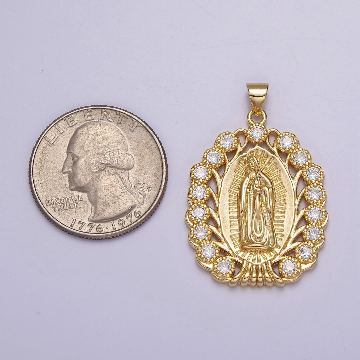 24K Gold Filled Virgin Mary Pendant Gold Lady Guadalupe Medallion Charm for Religious Necklace J-404