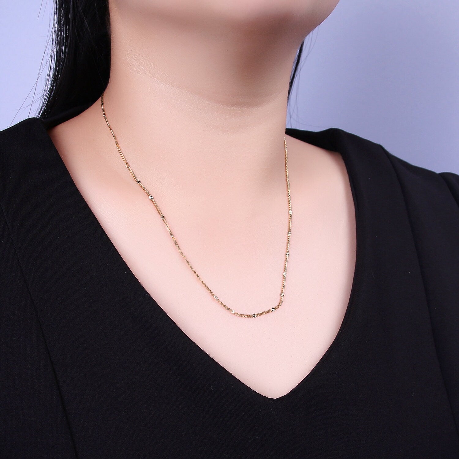Dainty Sunburst Curb Chain Necklace ∙ 14K Gold Filled Necklace Curb Link Chain 18 inch + 2.5 inch extender Ready to Wear WA-937