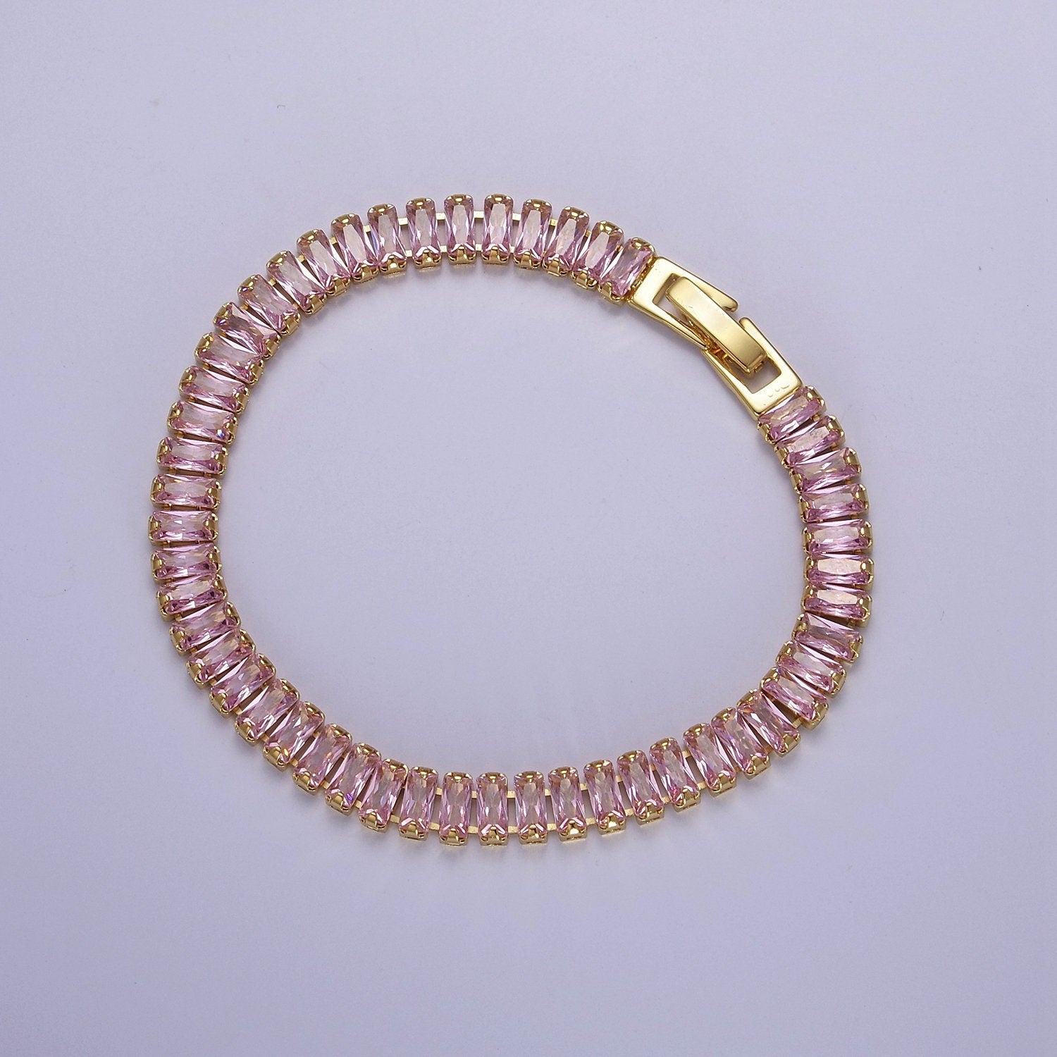 Dainty Baguette Tennis Bracelet, Gold Tennis Bracelet, Cubic Zirconia Tennis Bracelet 7 inch WA-819 WA-880