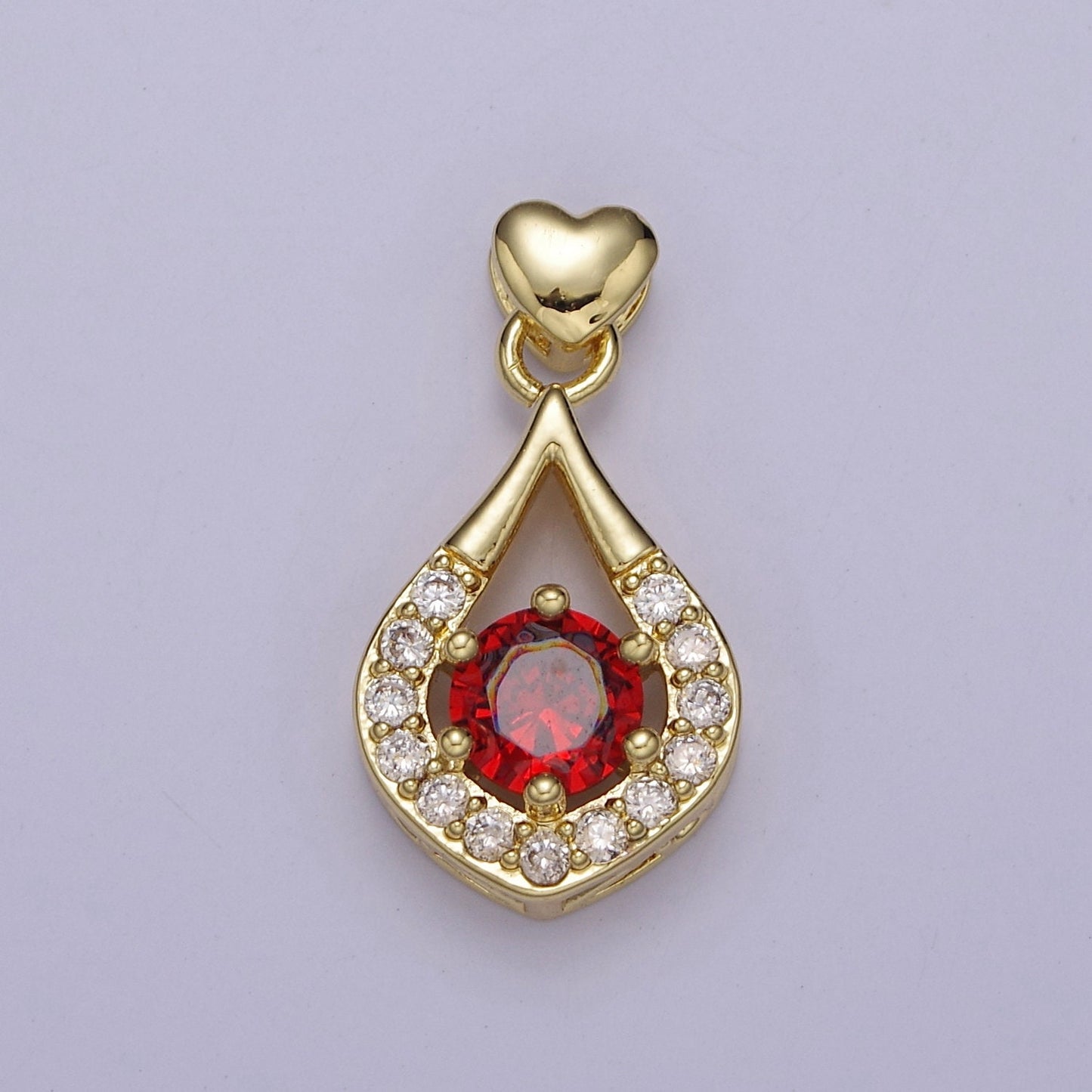 Multicolor Teardrop Cubic Zirconia CZ Stone Pendant Charm with Heart Gold Bail For Jewelry Necklace Making, J-582