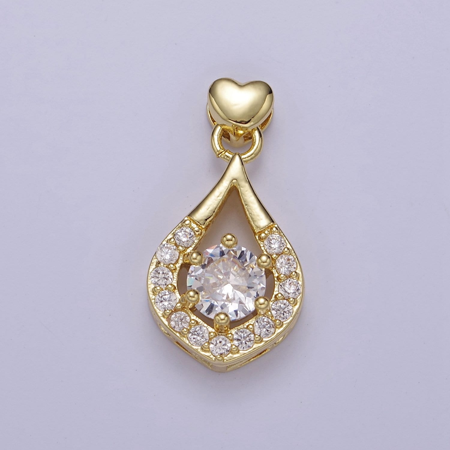 Multicolor Teardrop Cubic Zirconia CZ Stone Pendant Charm with Heart Gold Bail For Jewelry Necklace Making, J-582