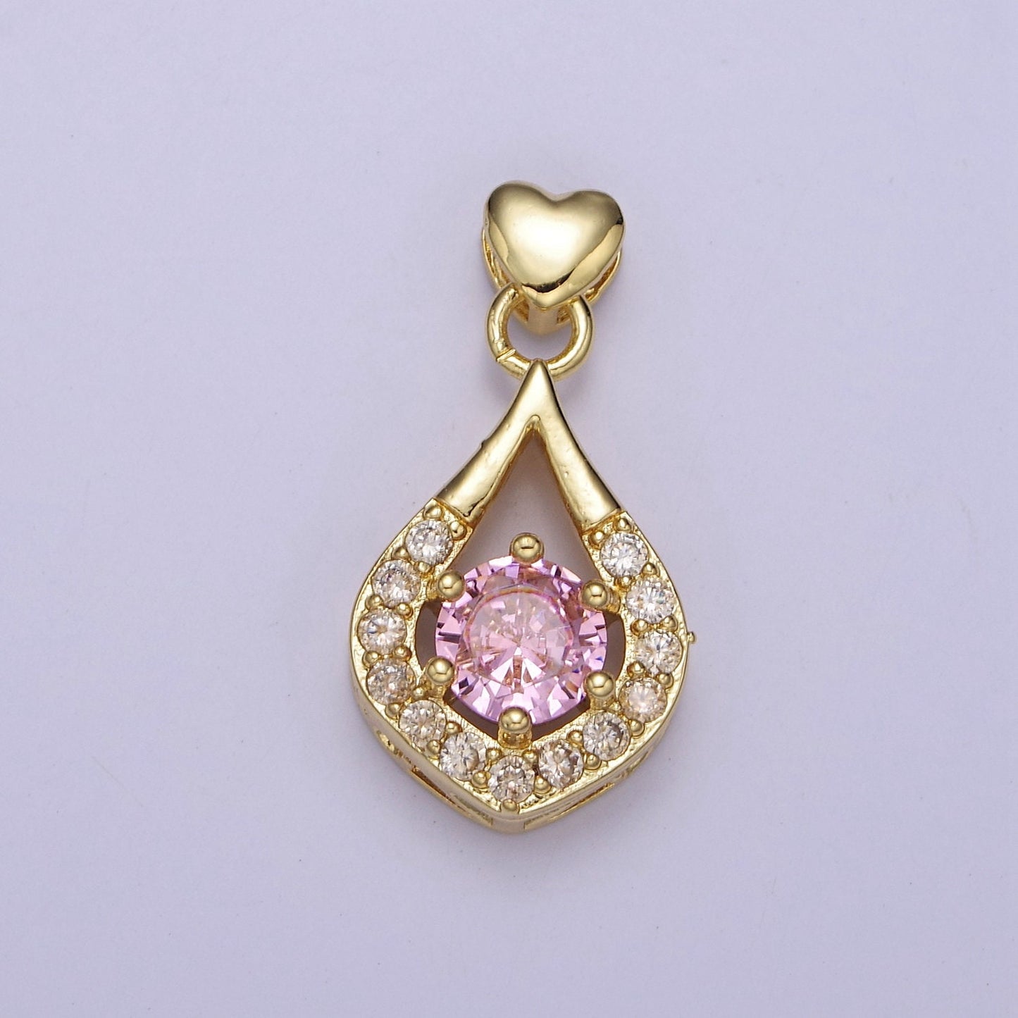 Multicolor Teardrop Cubic Zirconia CZ Stone Pendant Charm with Heart Gold Bail For Jewelry Necklace Making, J-582